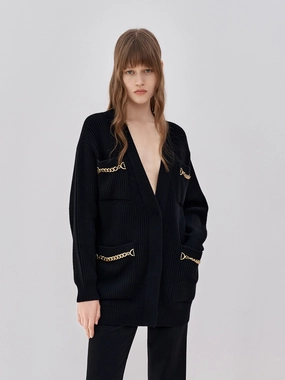 Friction Resistant Shoulder Wool Blend Pocket Cardigan