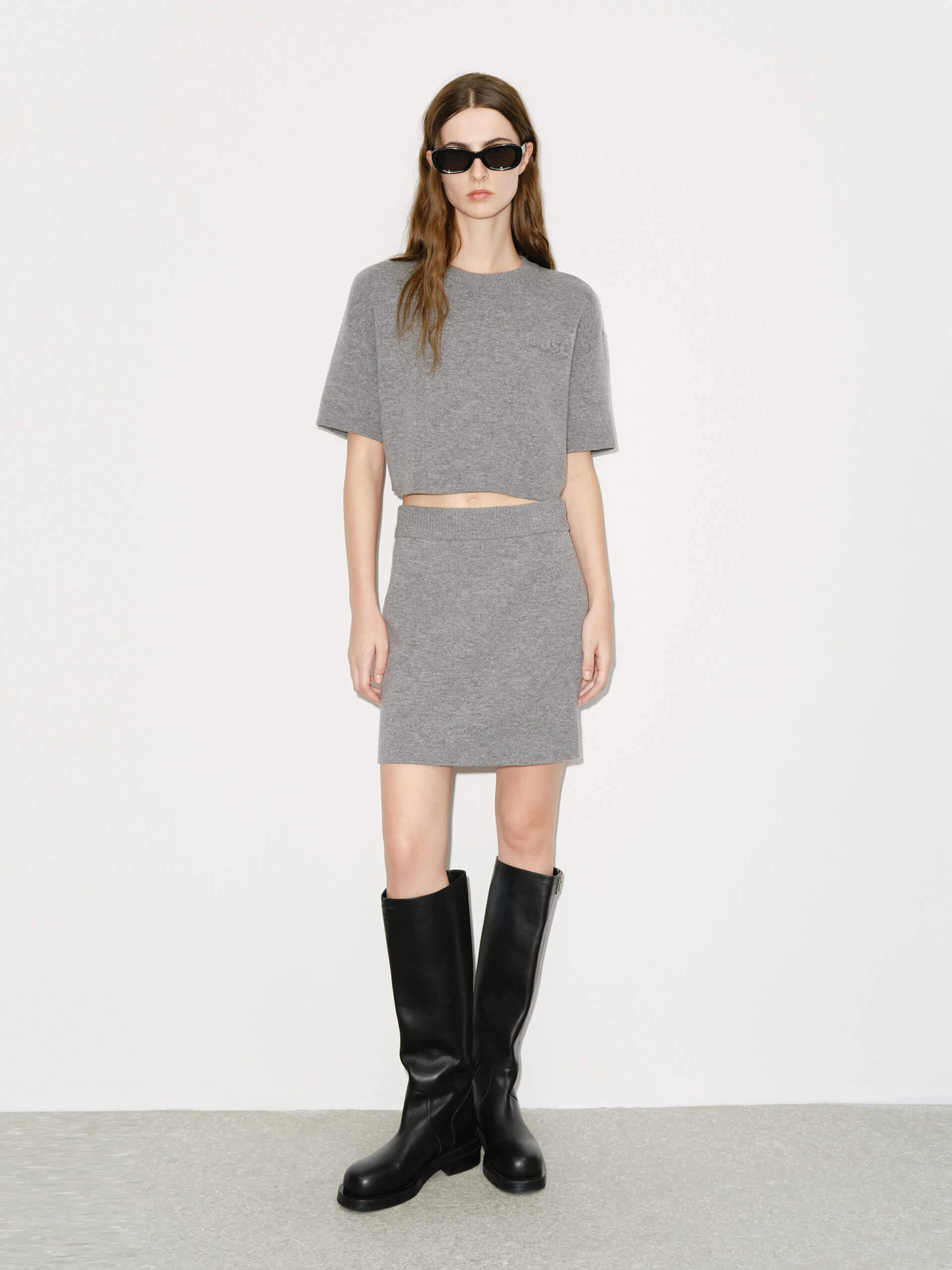 Wool Blend Skirt and Top Set Neutral Mood