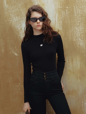 Hygroscopic Inner Layer EcoCertified Wool Blend Slim Fit Logo Knit Sweater