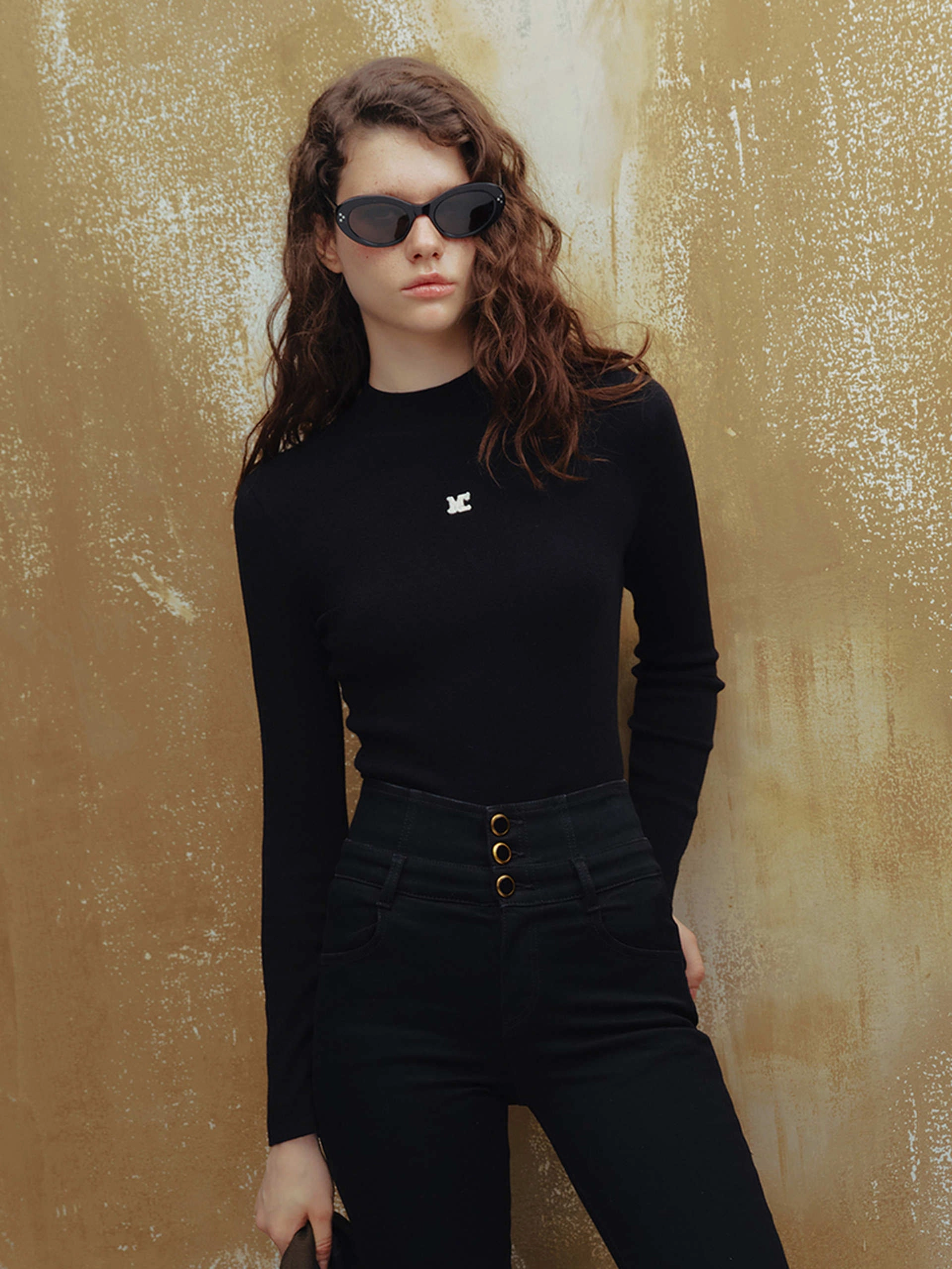 Wool Blend Slim Fit Logo Knit Sweater Durable Reinforced Elbow Patches Antibacterial
