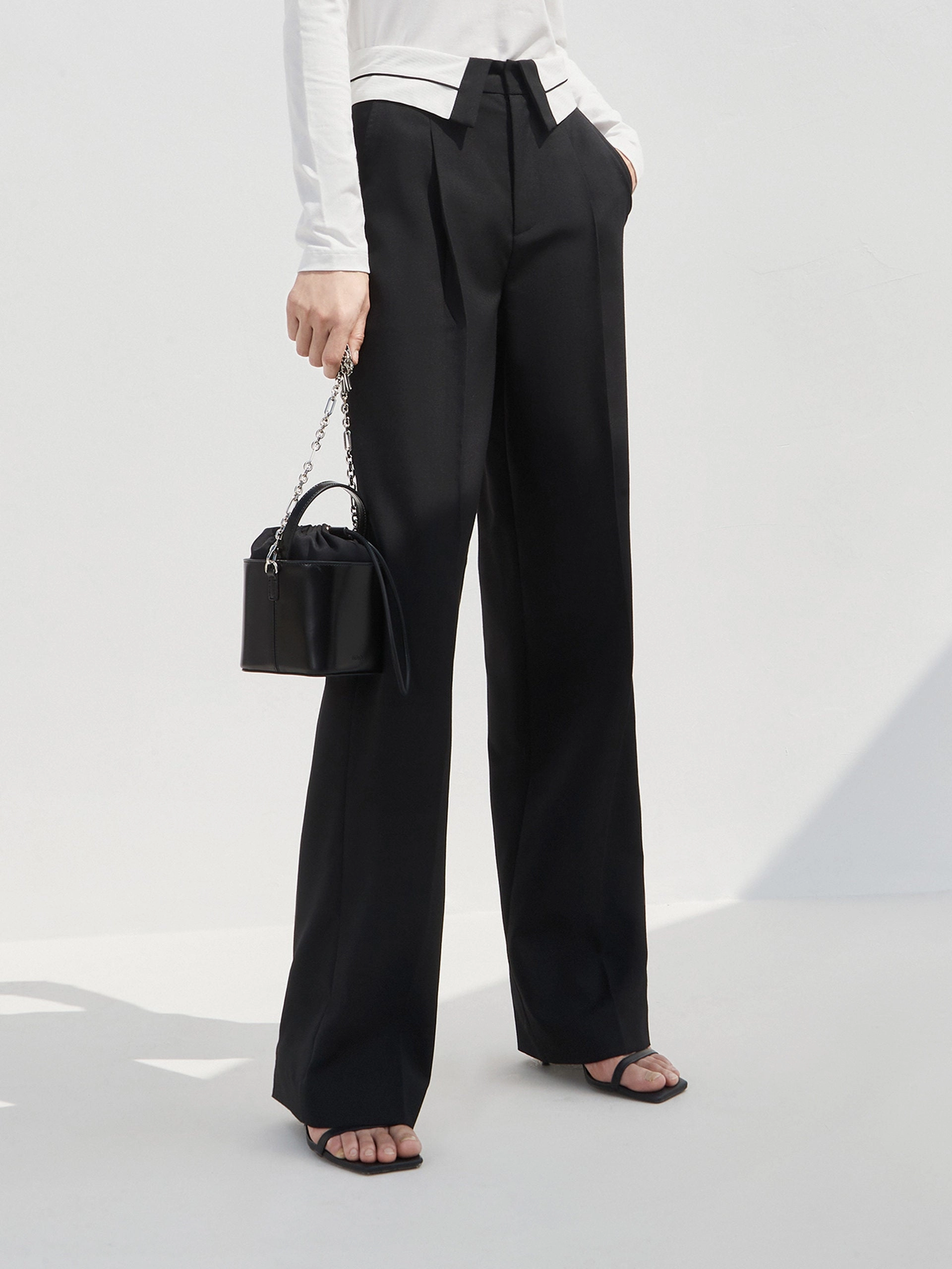 Wool blend Straight Suit Pants Comfortable fit Flowy legs