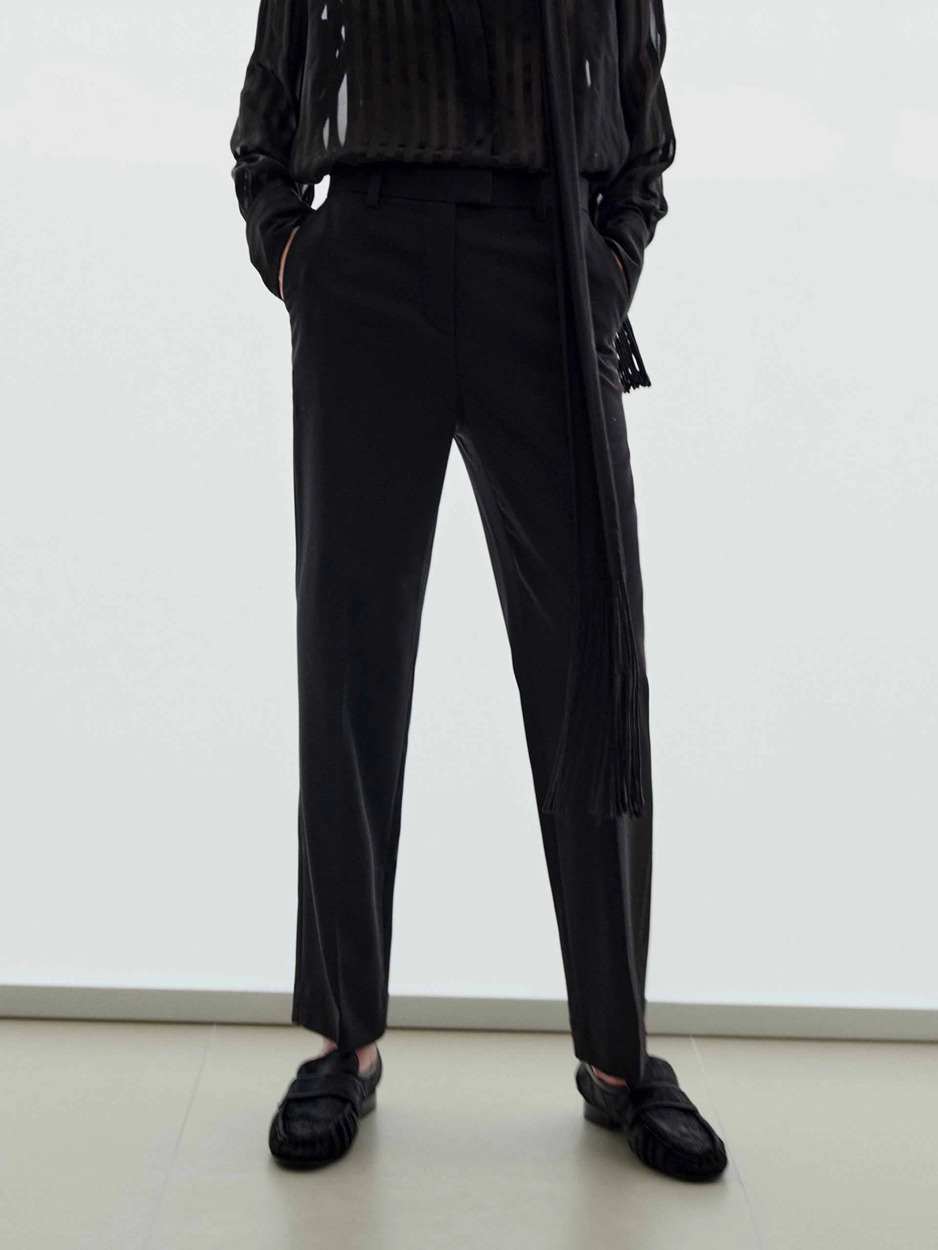 Wool Blend Straight Trousers Flexible Fit
