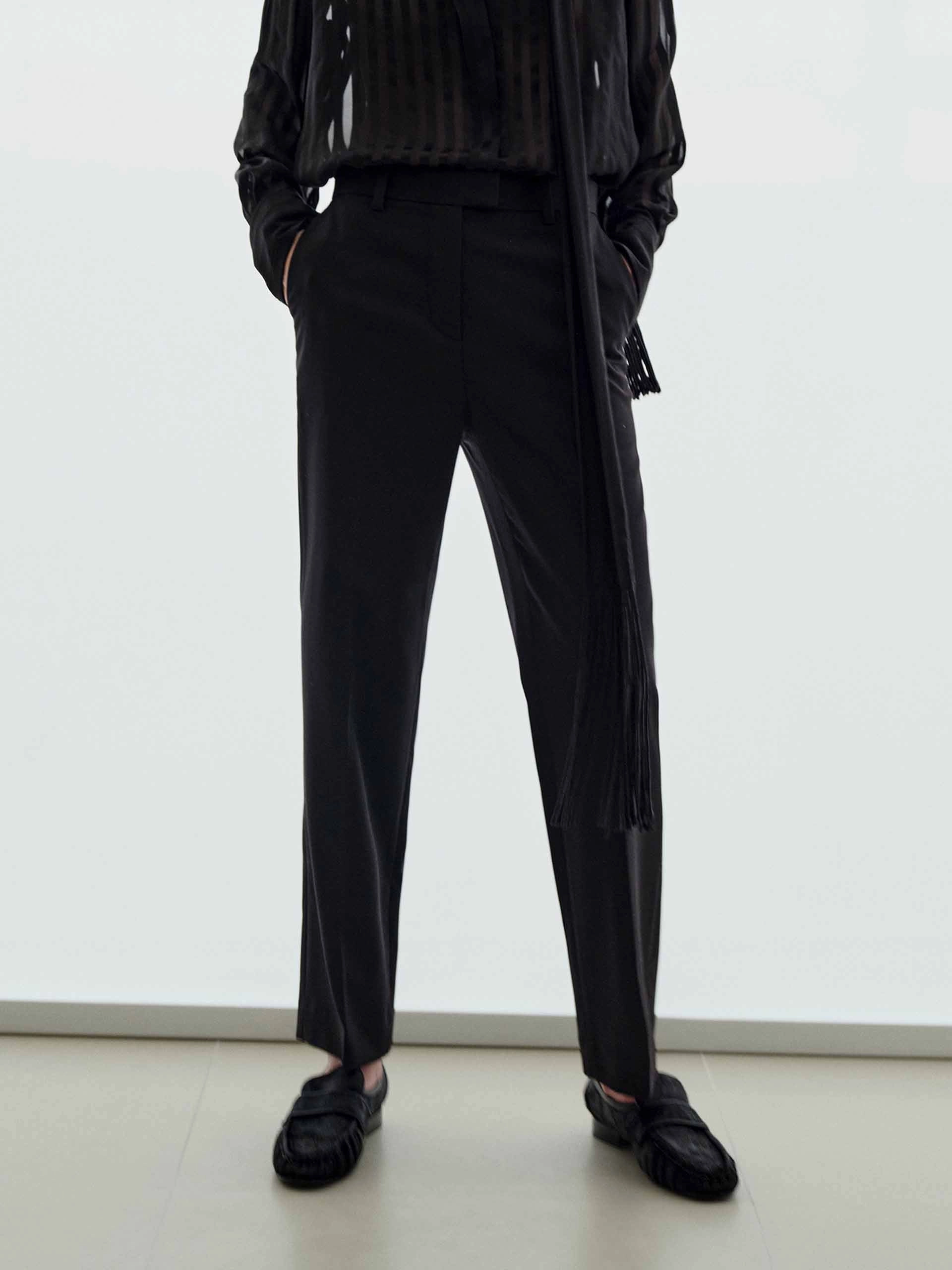 Structured fabric Wool Blend Straight Trousers