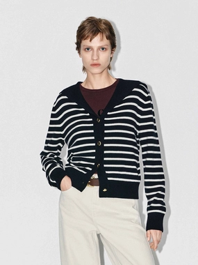 Soft Touch Fabric Wool Blend Striped Cardigan