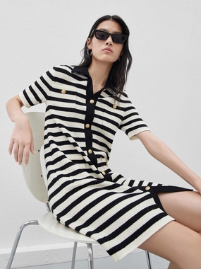 Urban Minimalism Wool Blend Striped Dress