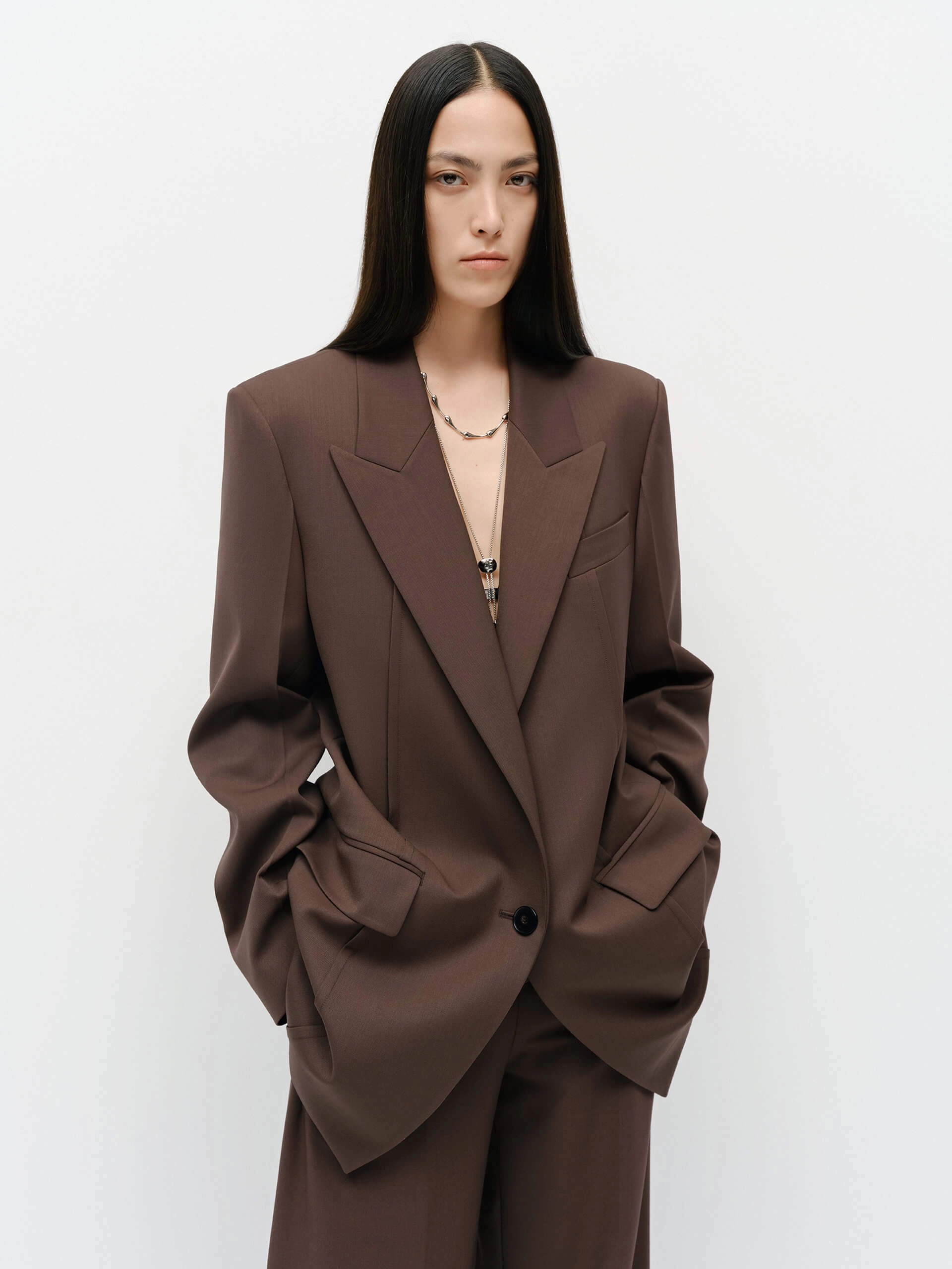 Wool Blend Structured Blazer Flatlock Seam Construction