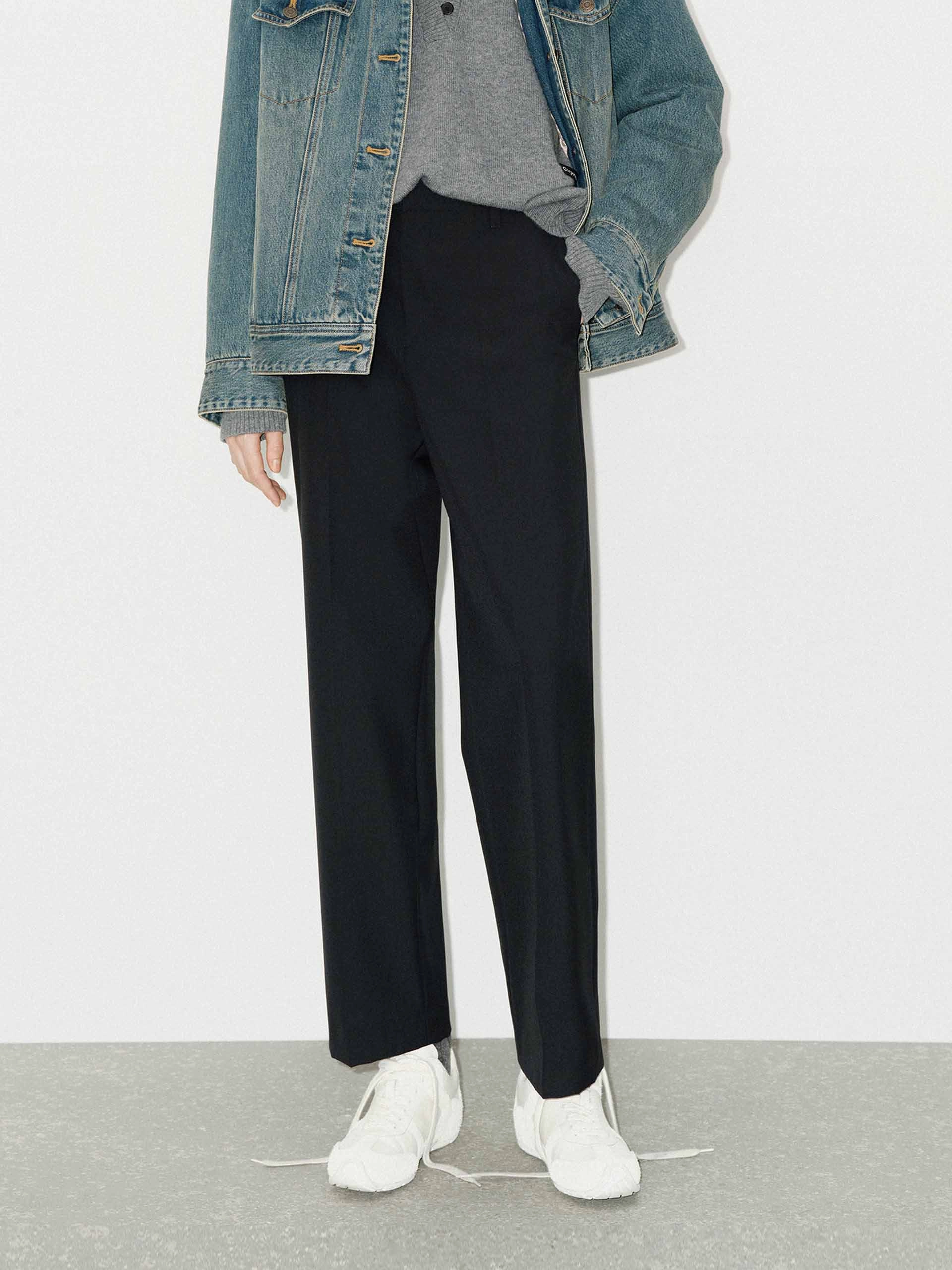 Wool Blend Tailored Ankle Pants Abrasion Resistant Fabric