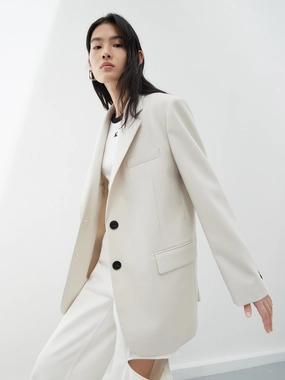 Wool Blend Tailored Blazer with Belt Minimalist Styling AntiPillingTechnology