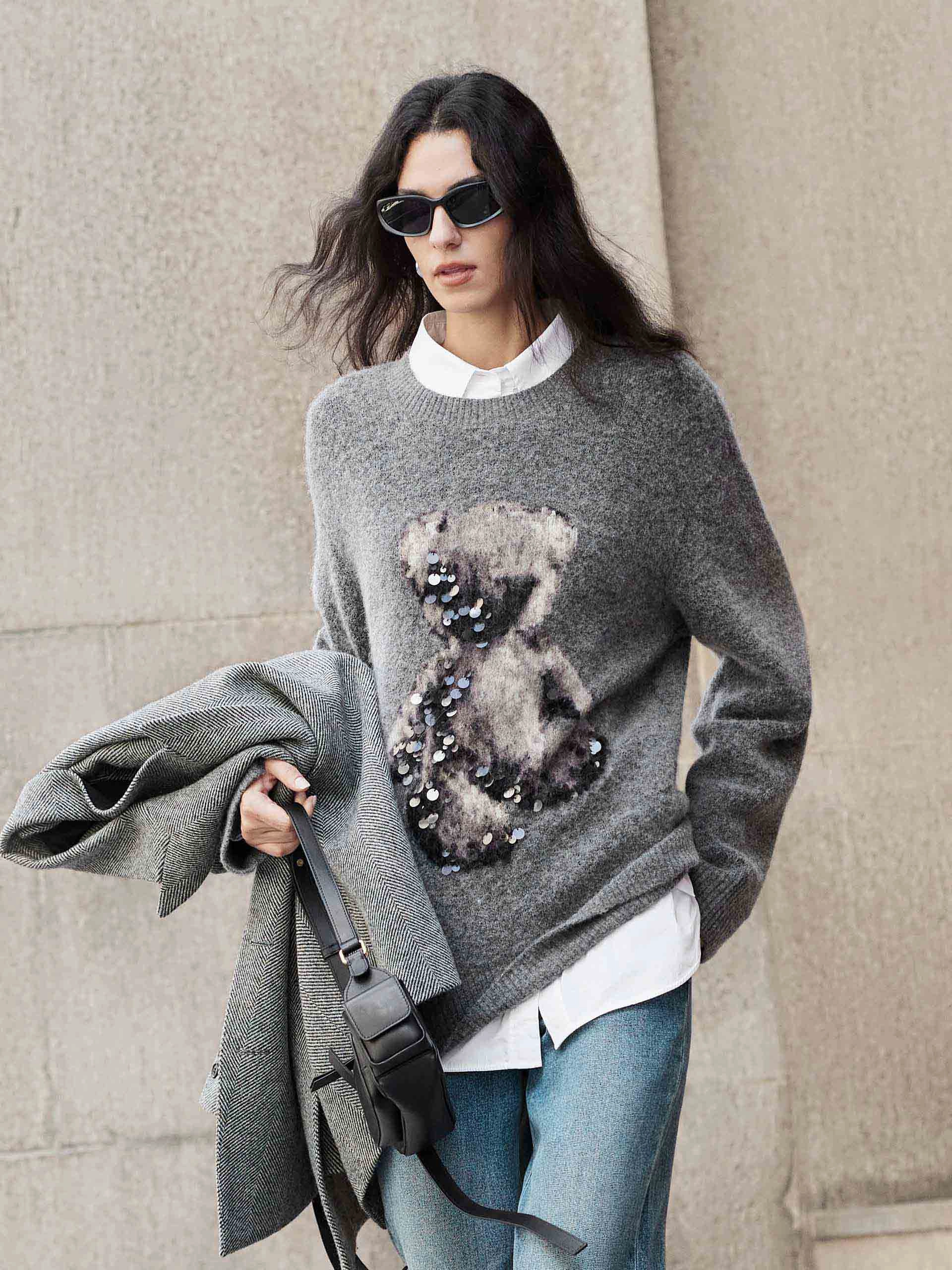 Wool Blend Teddy Sweater RubberizedGrip StretchFit