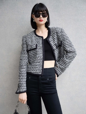 Wool Blend Tweed Crop Jacket Easy Wear