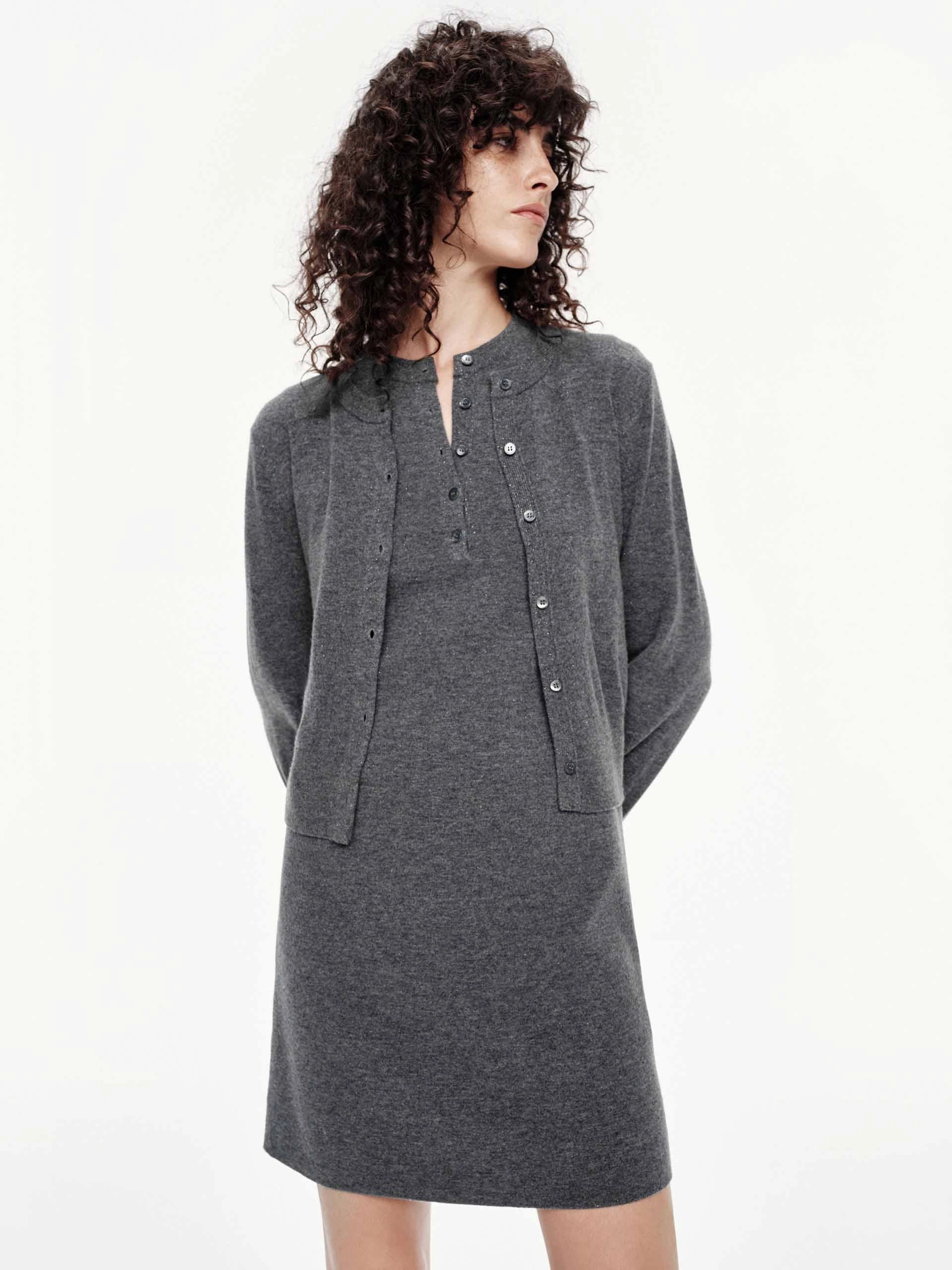Wool Cardigan Set Dress Cap-Sleeve