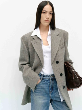 Frictionless Zipper Tracks Wool Herringbone Blazer