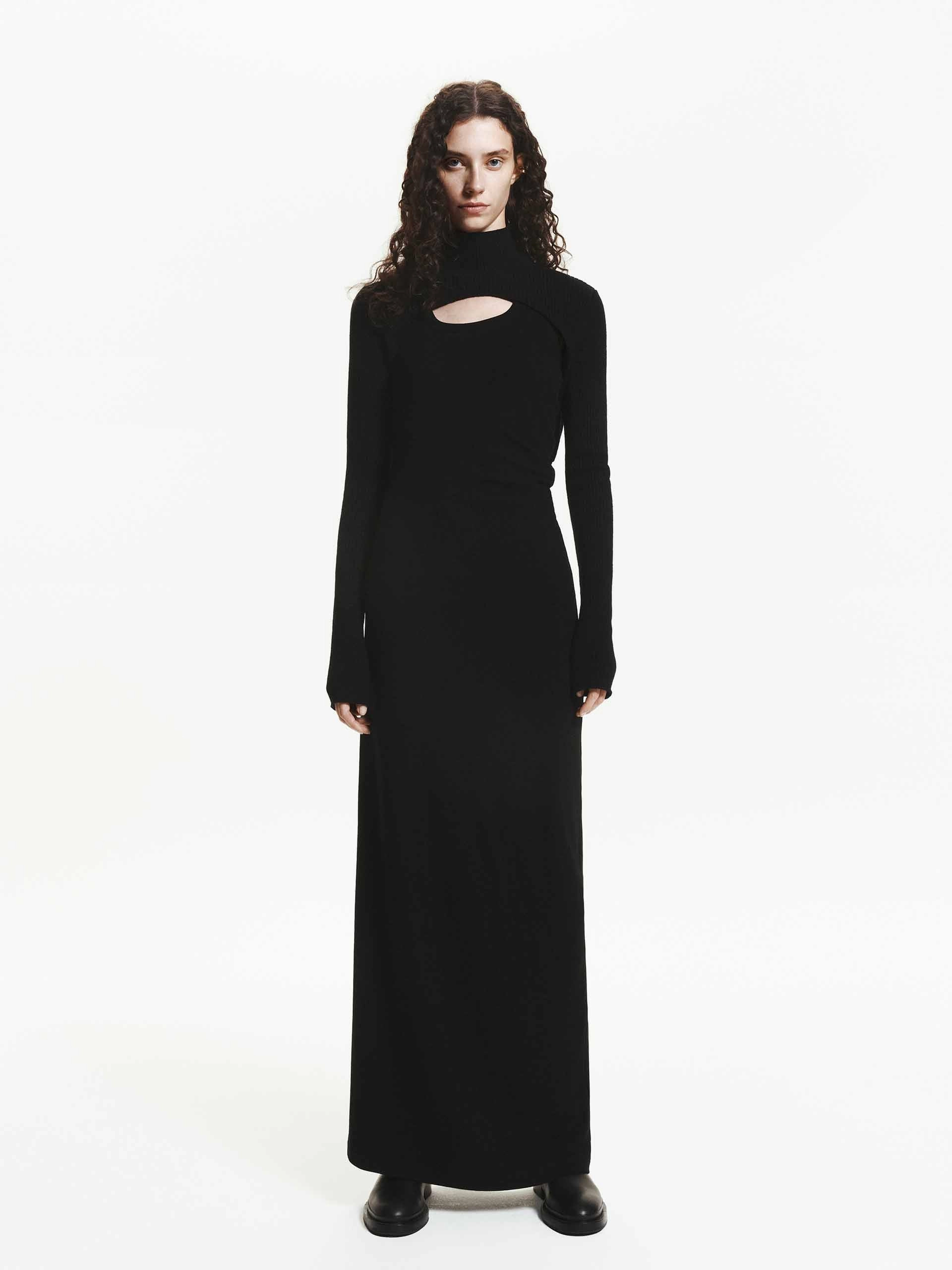 Wool Maxi Tank Dress Set Ruched-Detail