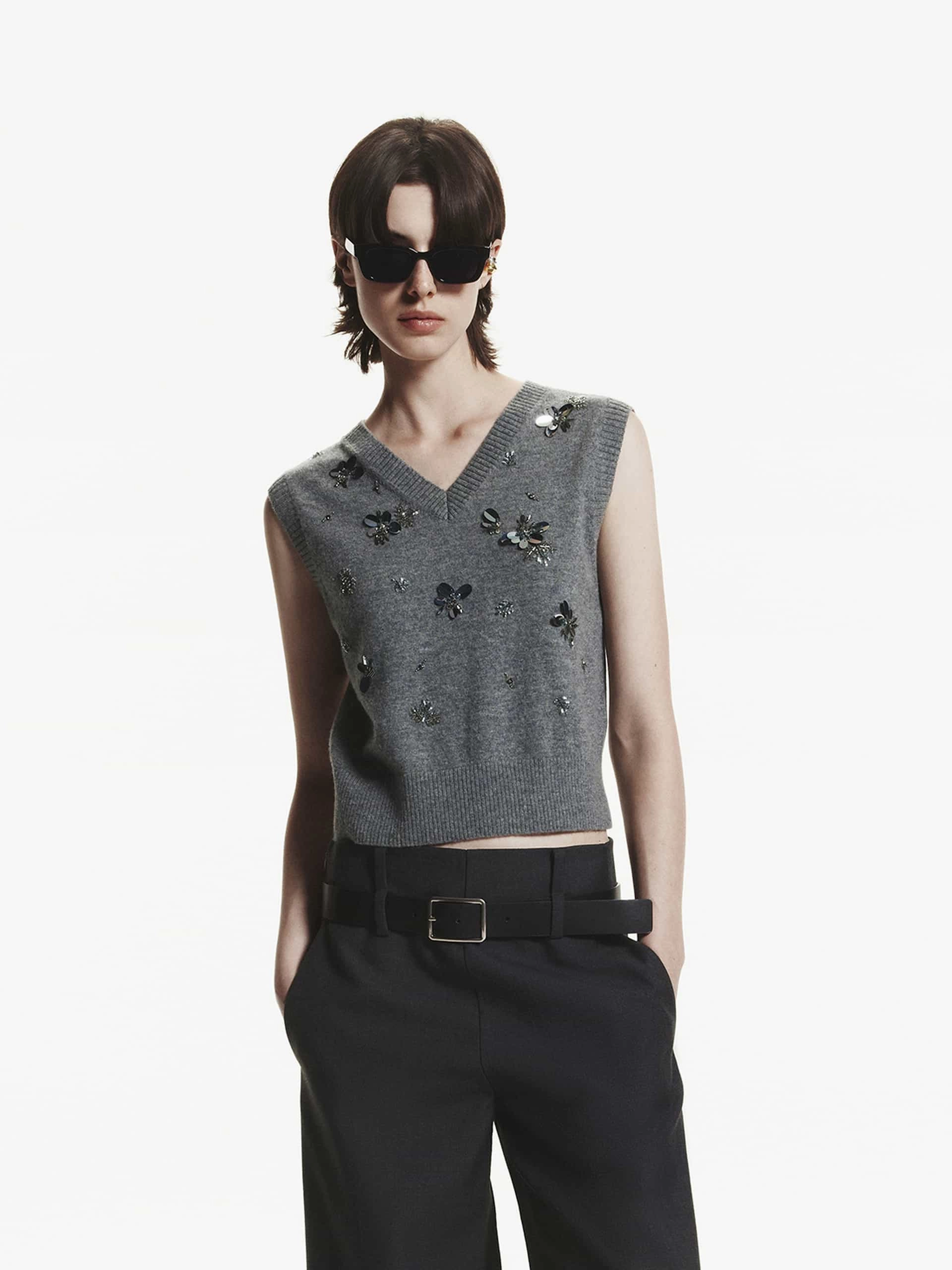 Wool Sequin Knit Vest Odor Resistant Technology