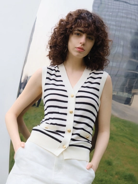 QuickDrySystem Wool Stripe Cropped Knit Top