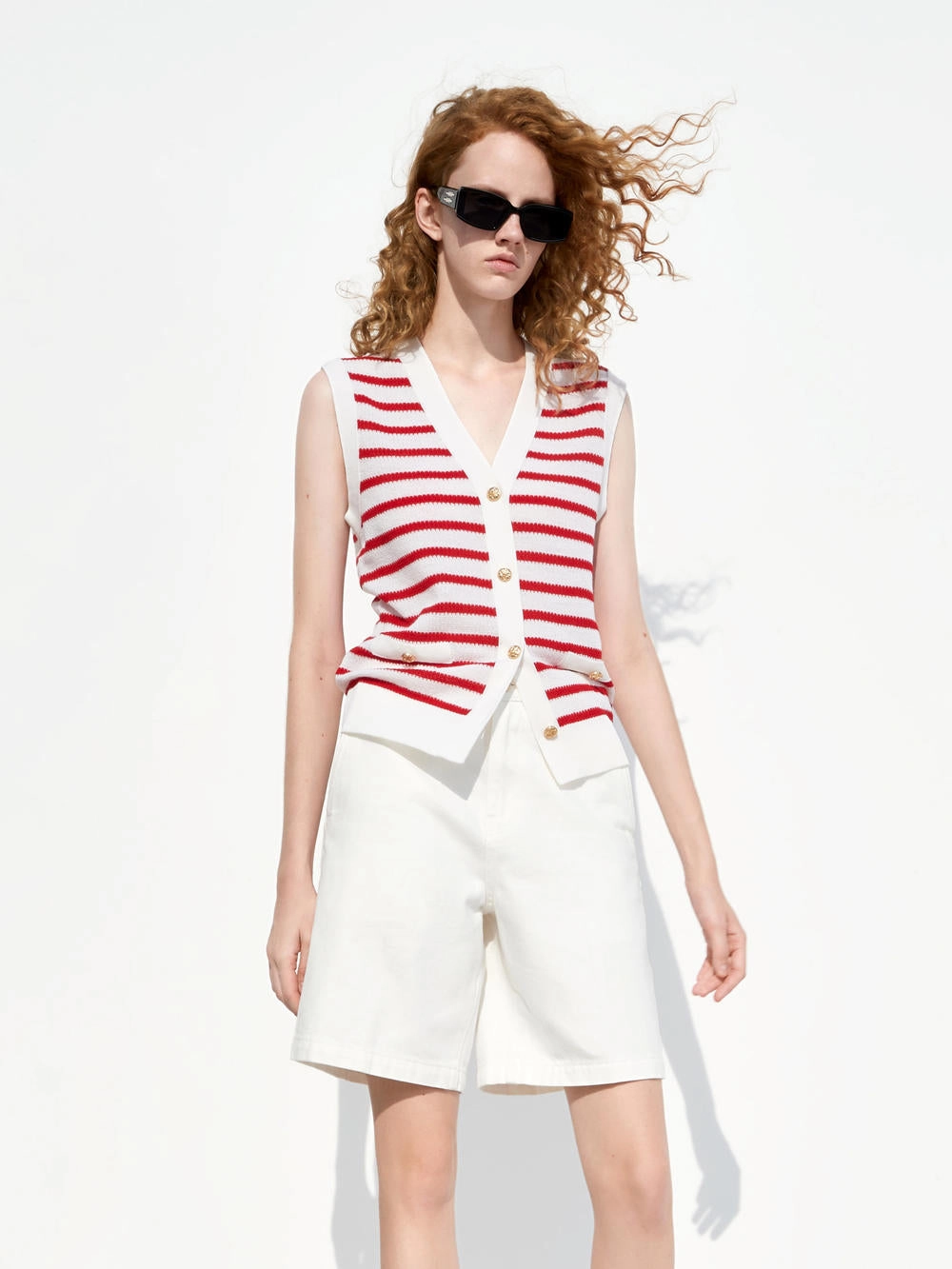Anti Bacterial Layer Double Stitched Hem Wool Stripe Cropped Knit Top