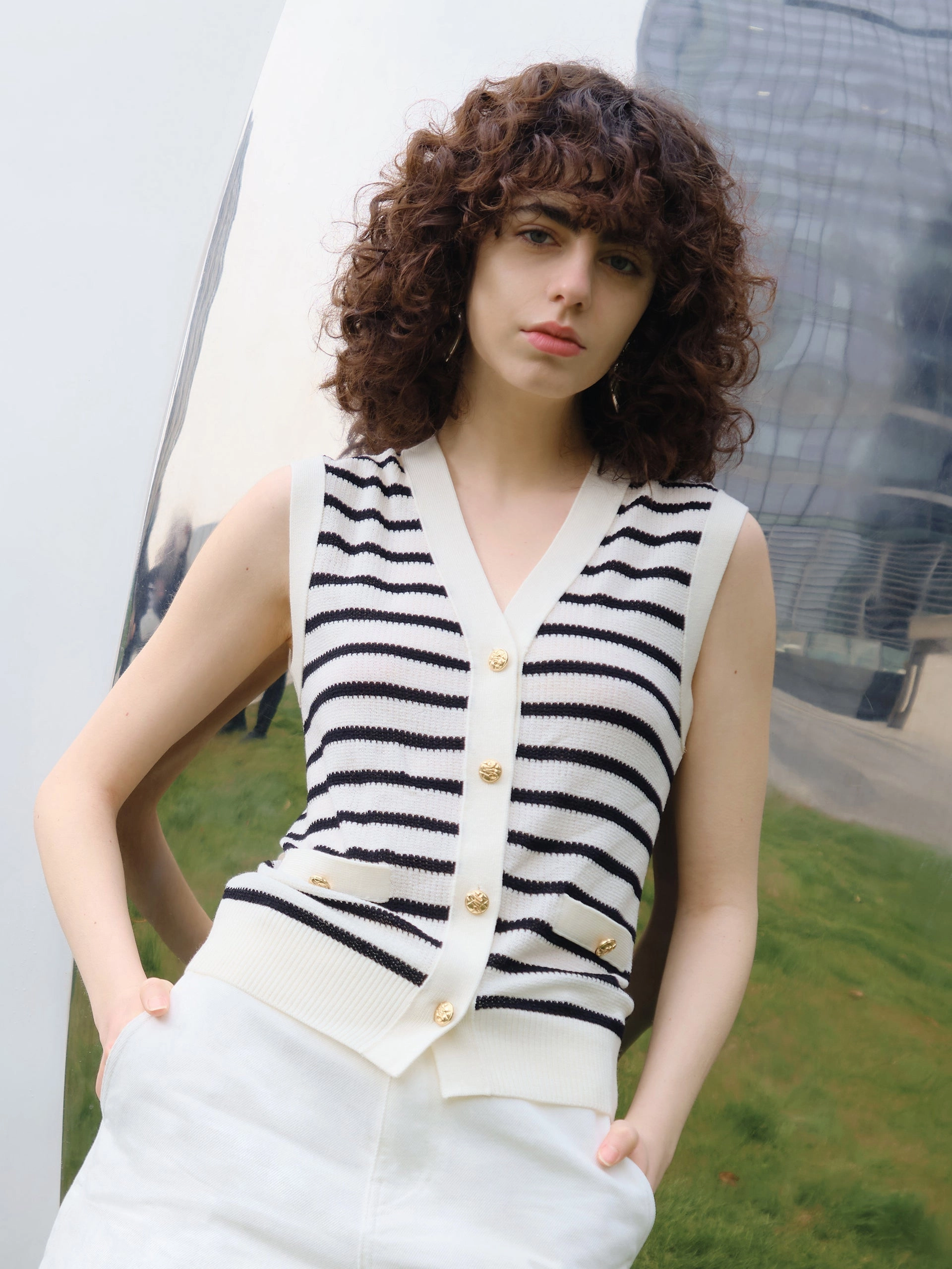 Wool Stripe Cropped Knit Top FrictionResistant Edges AllDayComfortFit
