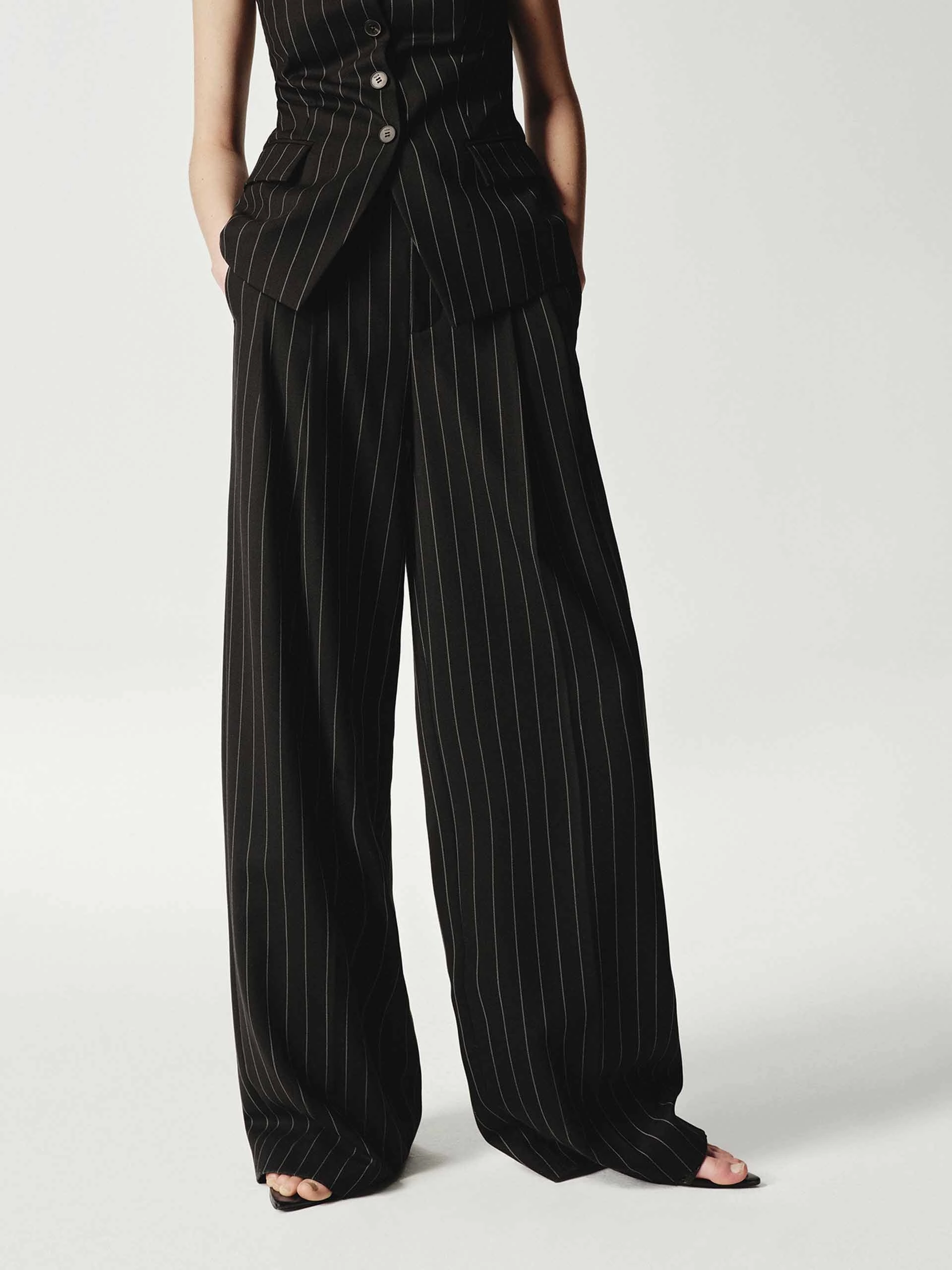Tear Resistant Weave Light Fabric Wool Striped Straight Trousers