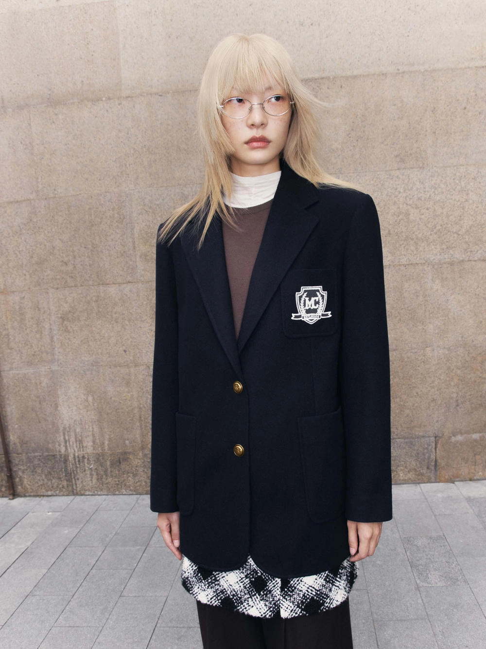 Printed Blouse Drop Shoulder Wool Tailored Blazer Coat