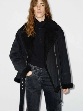 Wool Trim Denim Jacket Simple Modern Piece Airtight Seam Sealing
