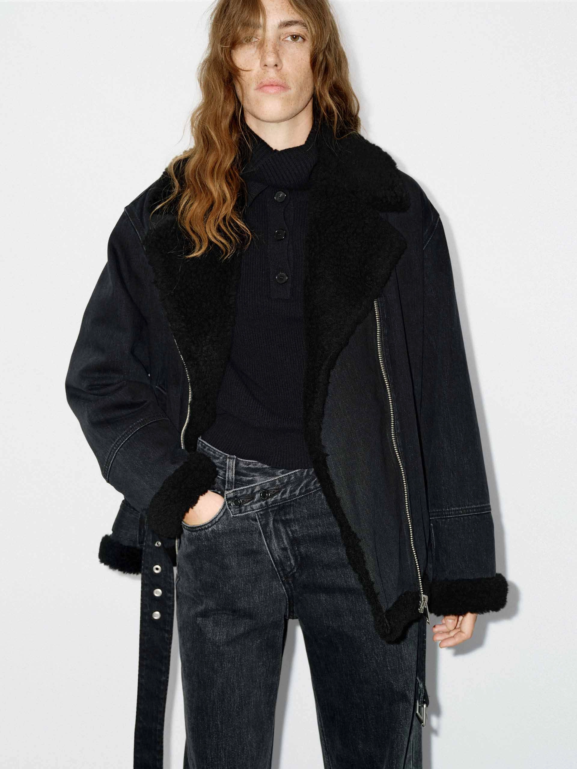 Wool Trim Denim Jacket Windproof Technology