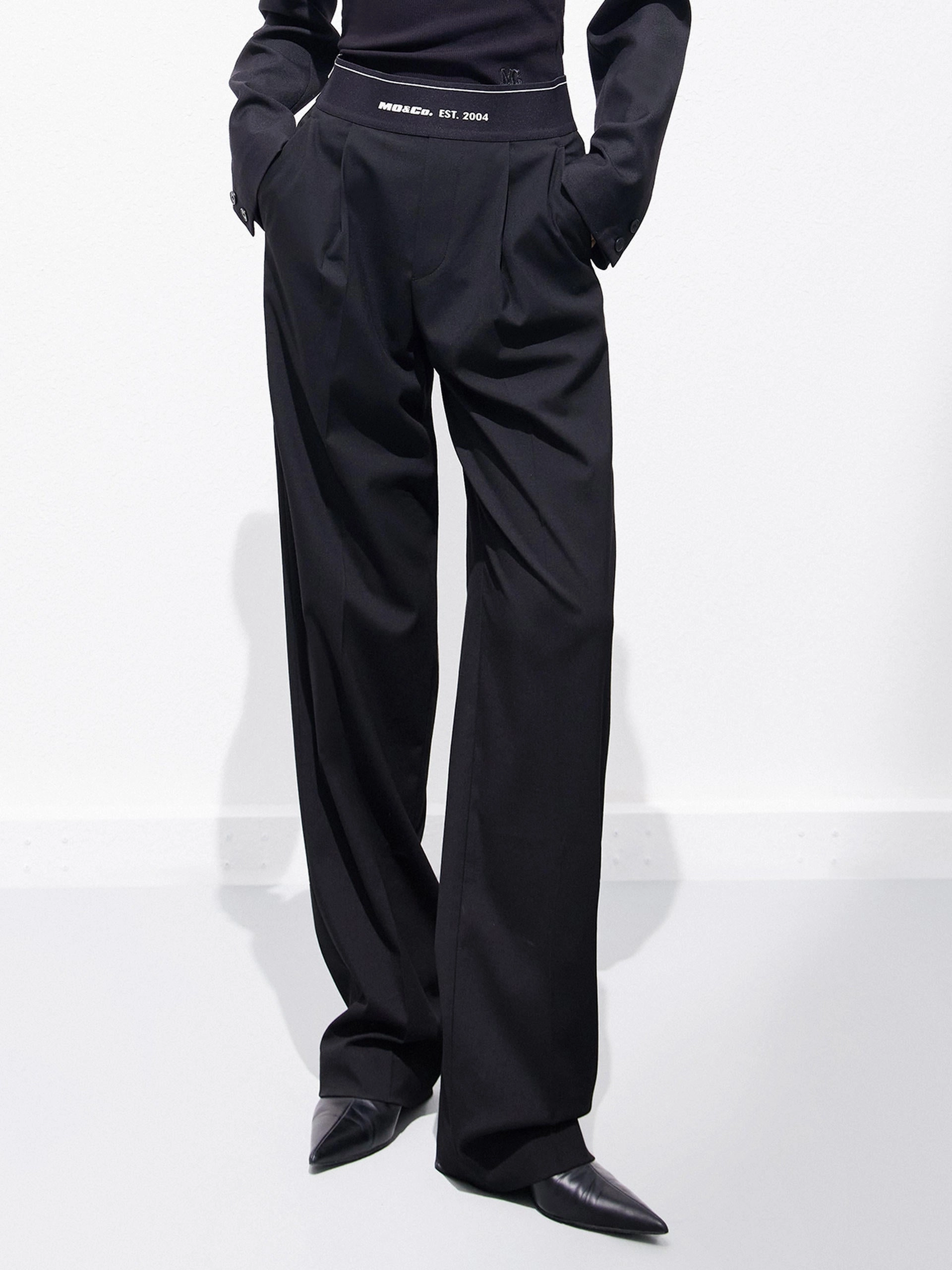 Elasticated Waist Straight Trousers Layered Comfort