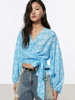 Breathable Material Wrap Cotton Silk Blouse