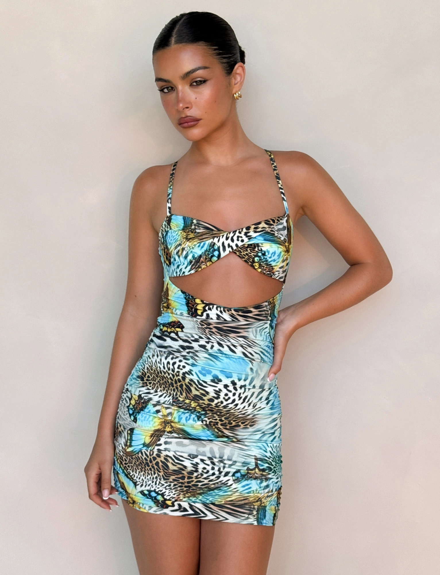 Bold Simplicity Flowy Texture VERA MINI DRESS - MULTI : ANIMAL : BUTTERFLY ANIMAL
