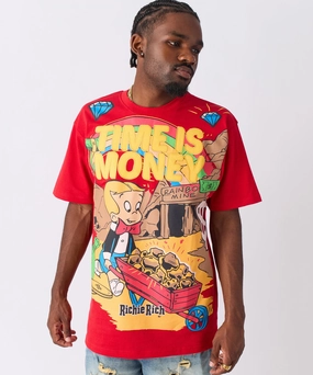 FoldableFeature Richie Rich Time is Money Applique Short Sleeve Tee - Red