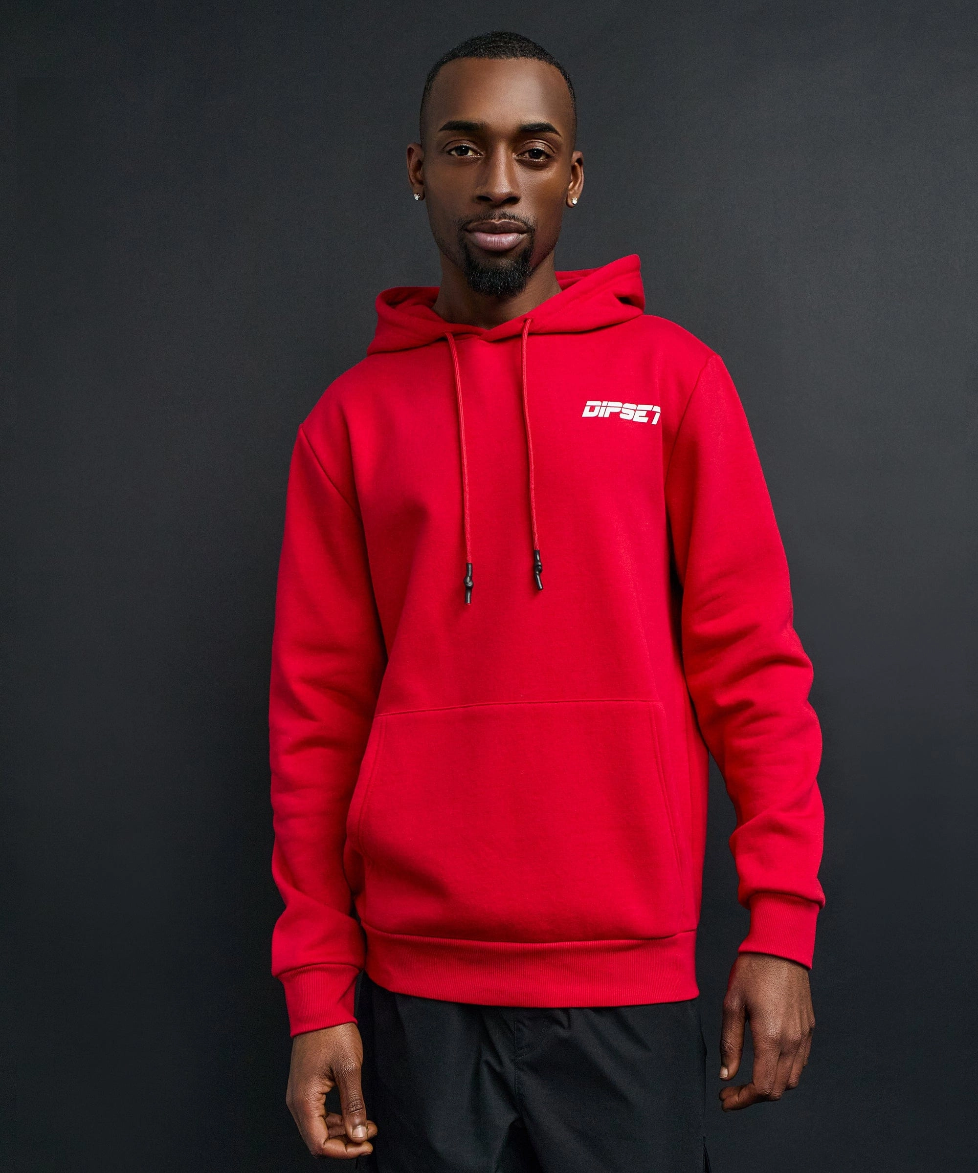 Airy Mesh Lining Eagle Back Print Hoodie - Red