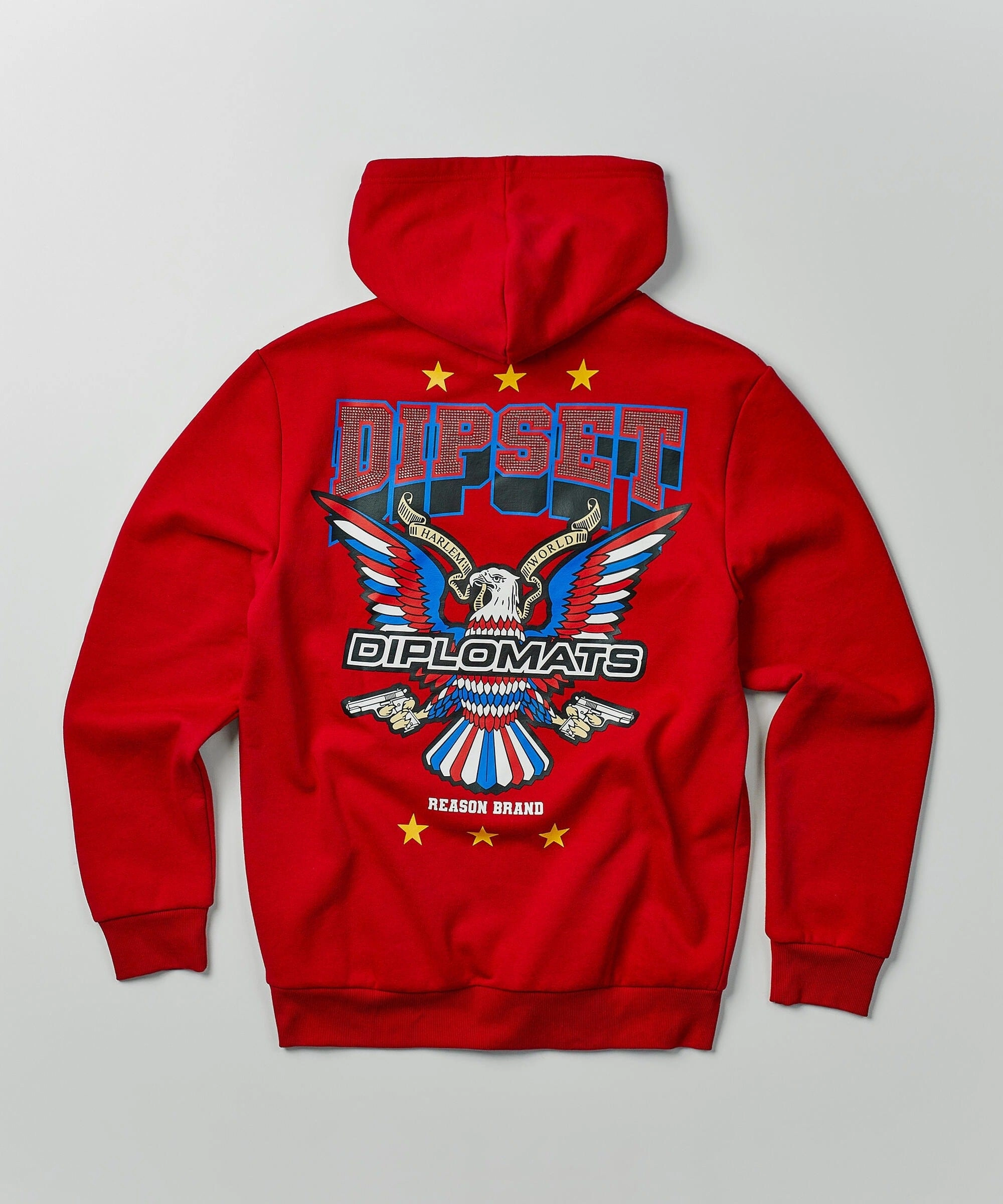 Layered Neckline Eagle Back Print Hoodie - Red