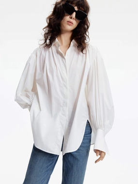 Ultrasoft Inner Lining AbrasionResistantEdging Loose Puff Sleeves Shirt