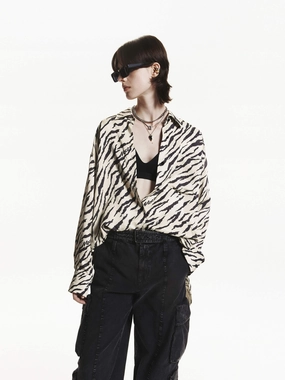 AntiMicrobialLining Breathable Microfiber Loose Tiger Print Shirt