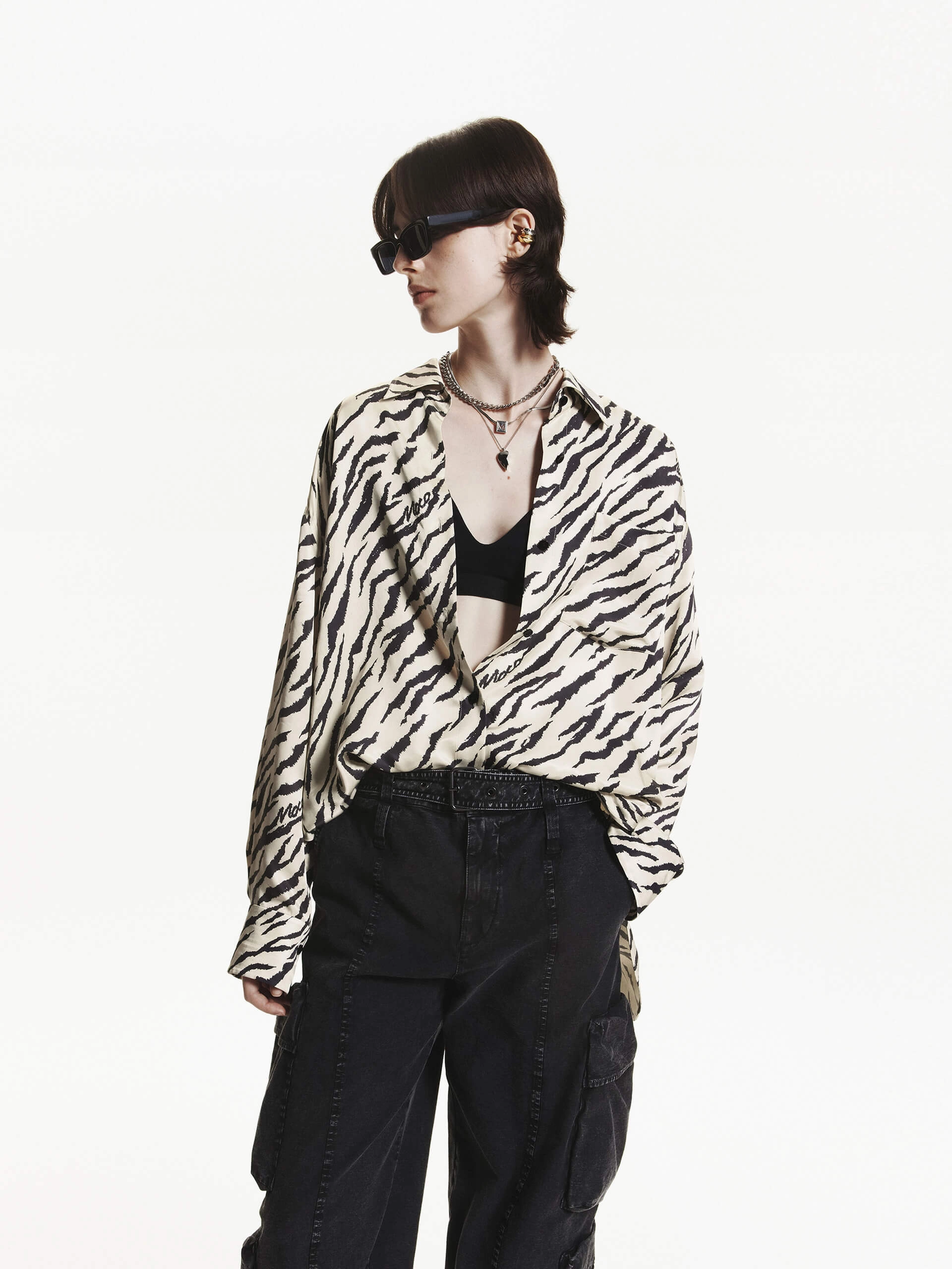Loose Tiger Print Shirt Durable Interlock Stitch MultiLayer Stitching