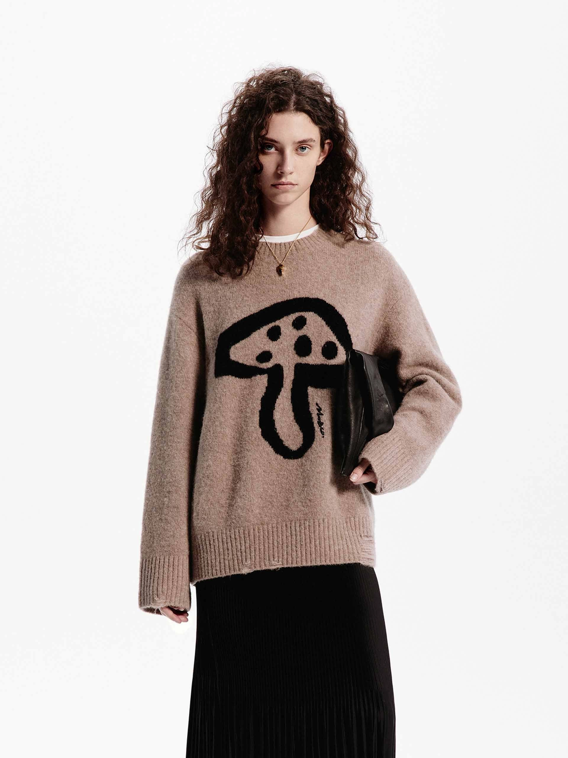 Mushroom Pattern Loose Sweater Odor Resistant Technology VentilatedMeshPaneling