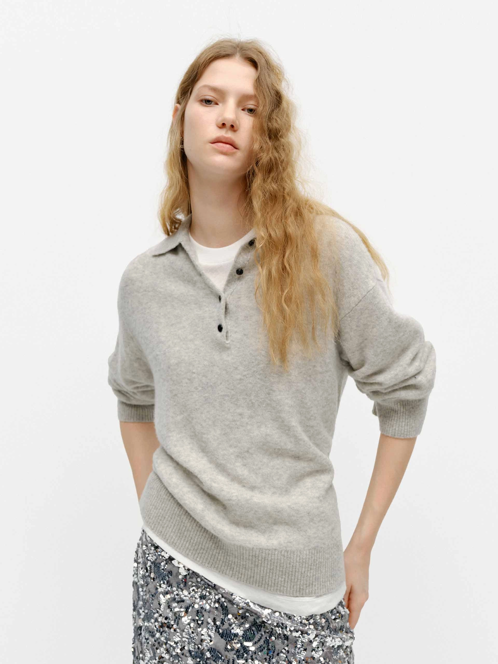 Polo Collar Loose Sweater Sustainable Textile