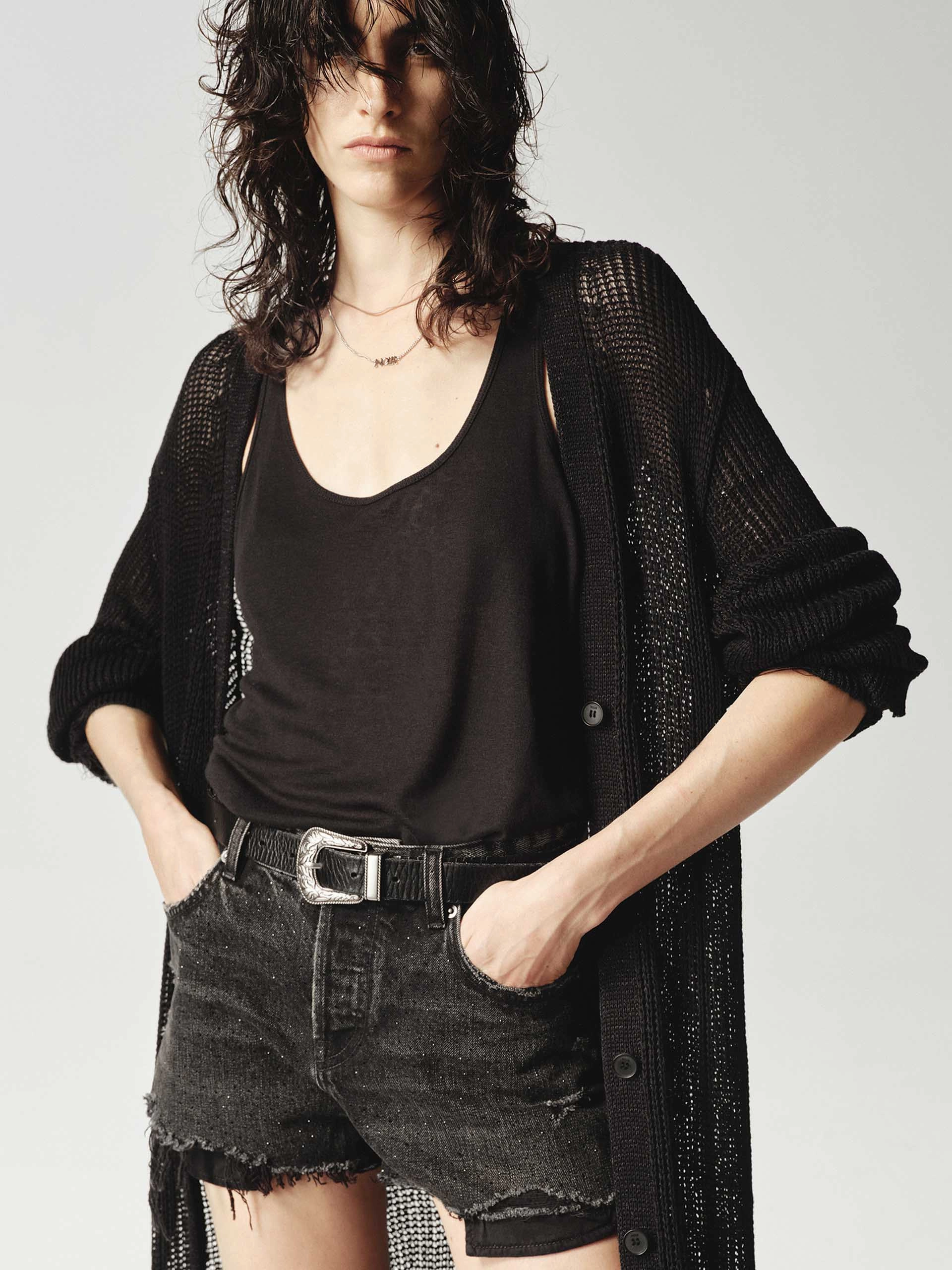 Low Profile Zipper AntiPilling Distressed Detail Knit Cardigan
