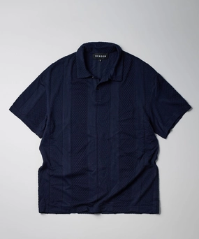 BuiltInLayer Casual Tank Jacquard Knit Textured Polo Shirt - Navy