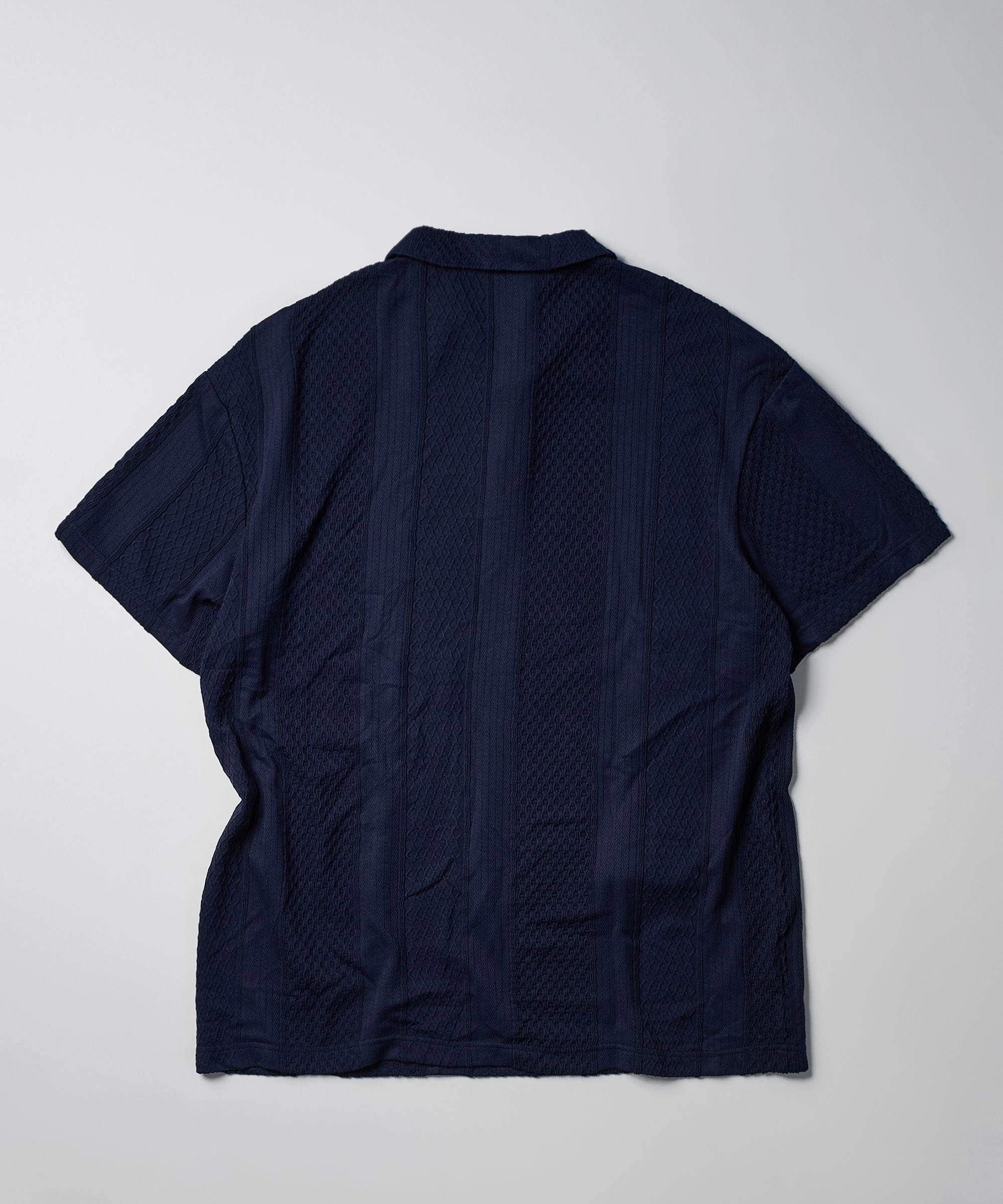 MultiPocket Jacquard Knit Textured Polo Shirt - Navy