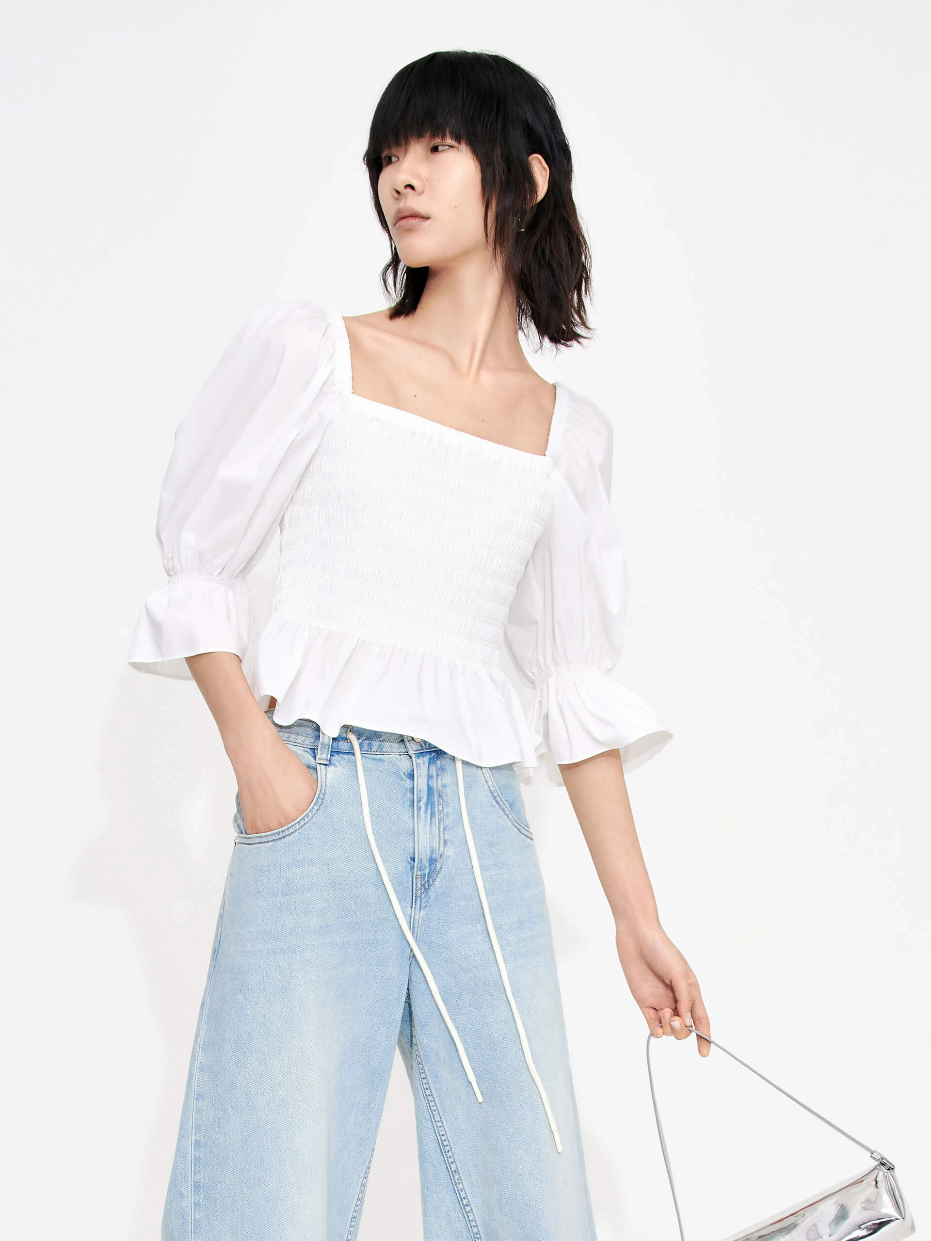 AntiOdor Gathered Front Smocked Top