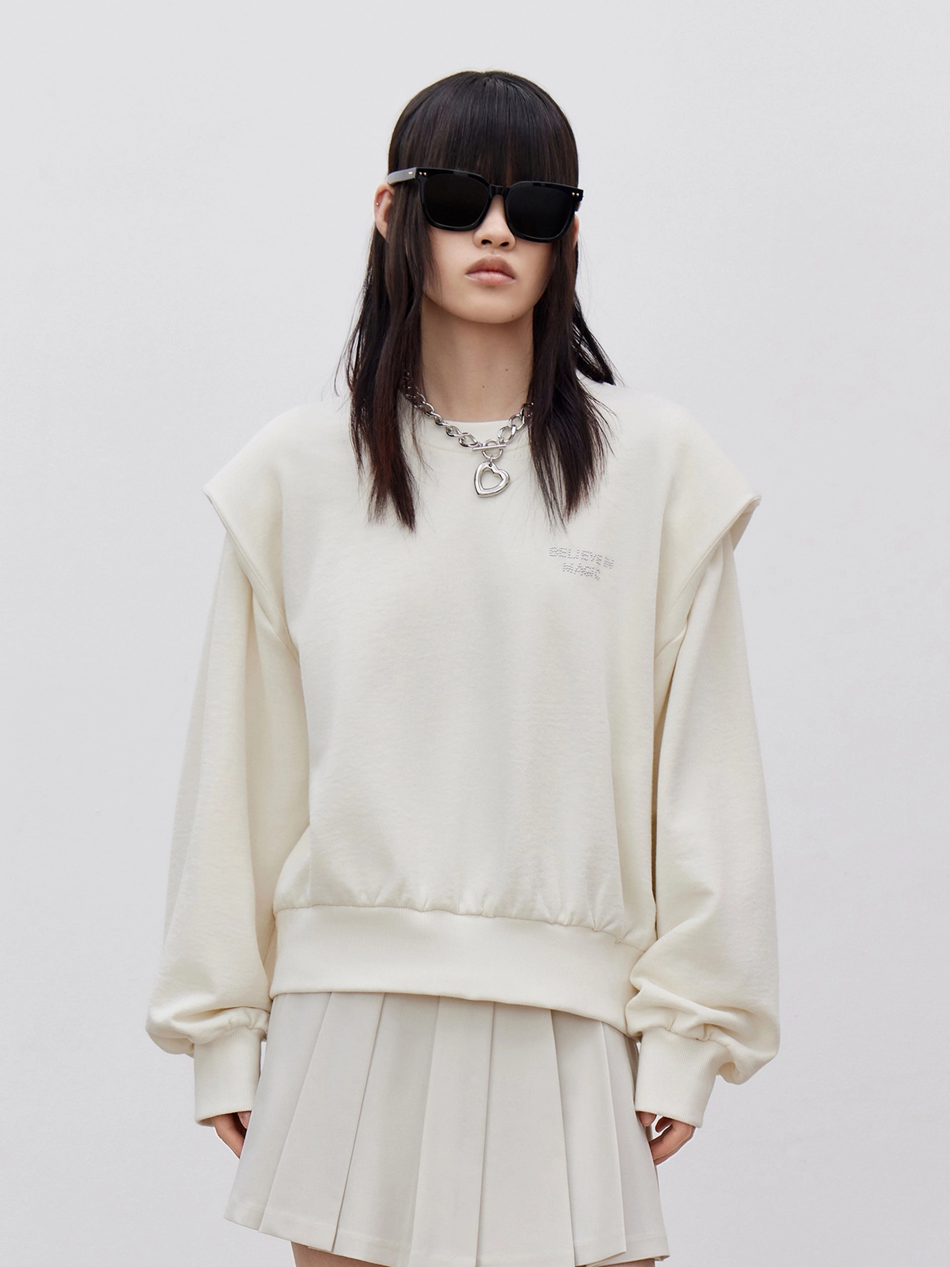 Fake Two Piece Cotton Sweatshirt HighNeckline