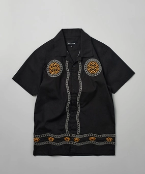 Yuma Embroidery Shirt - Black V Neck Design LightweightLayeredFabric