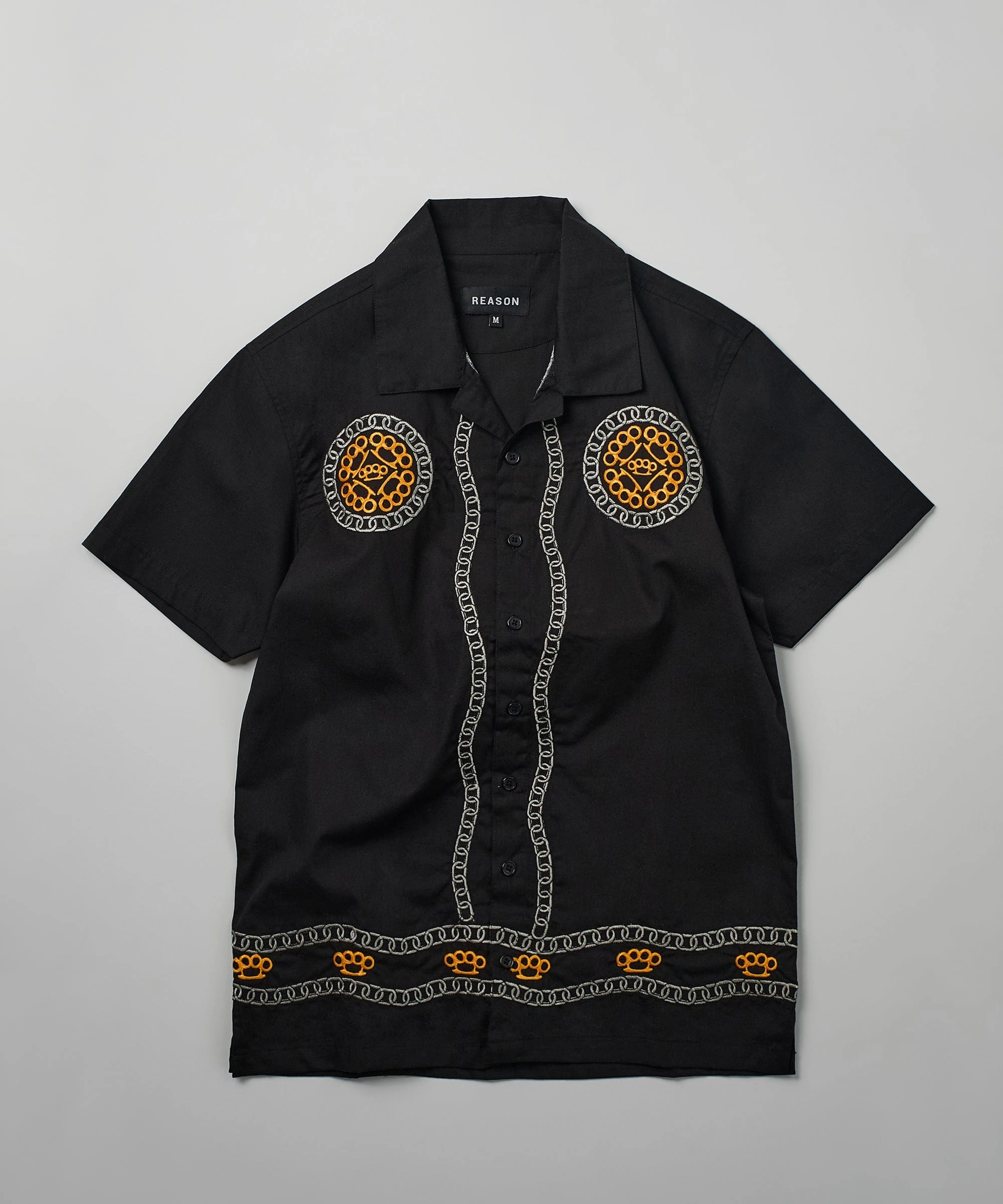 Yuma Embroidery Shirt - Black V Neck Design LightweightLayeredFabric