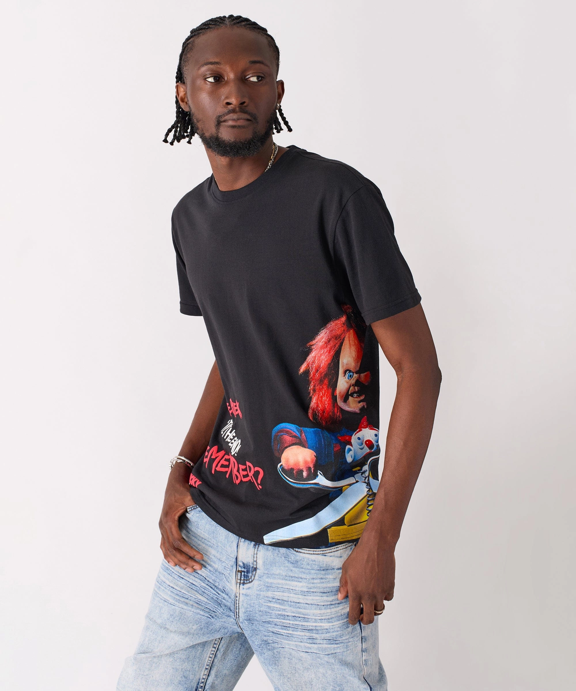Stylish T-shirt Versatile Shirt Chucky Friends Short Sleeve Tee - Black