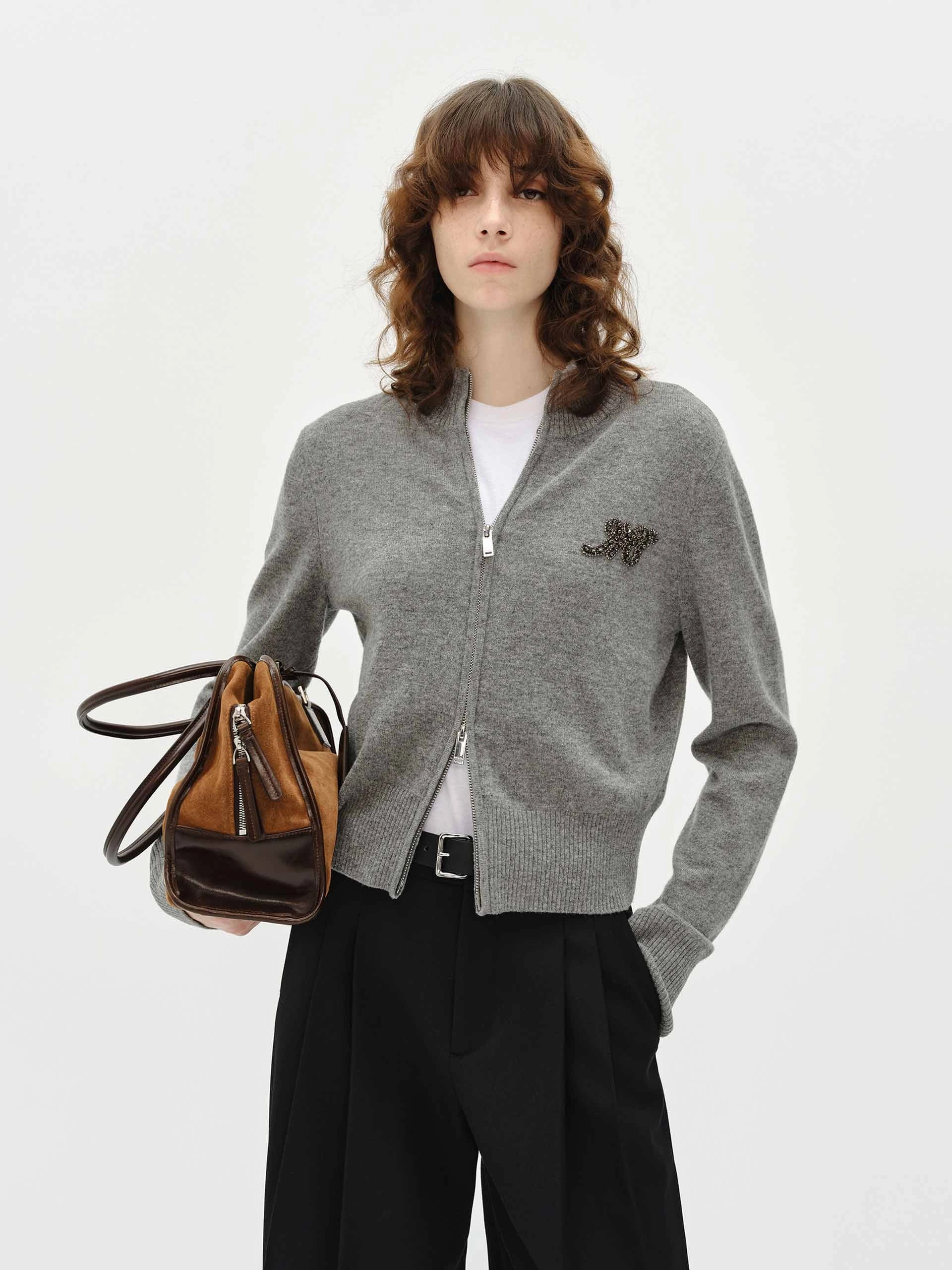 Zip Closure Wool Cardigan Fashion Blouse BondedSeams