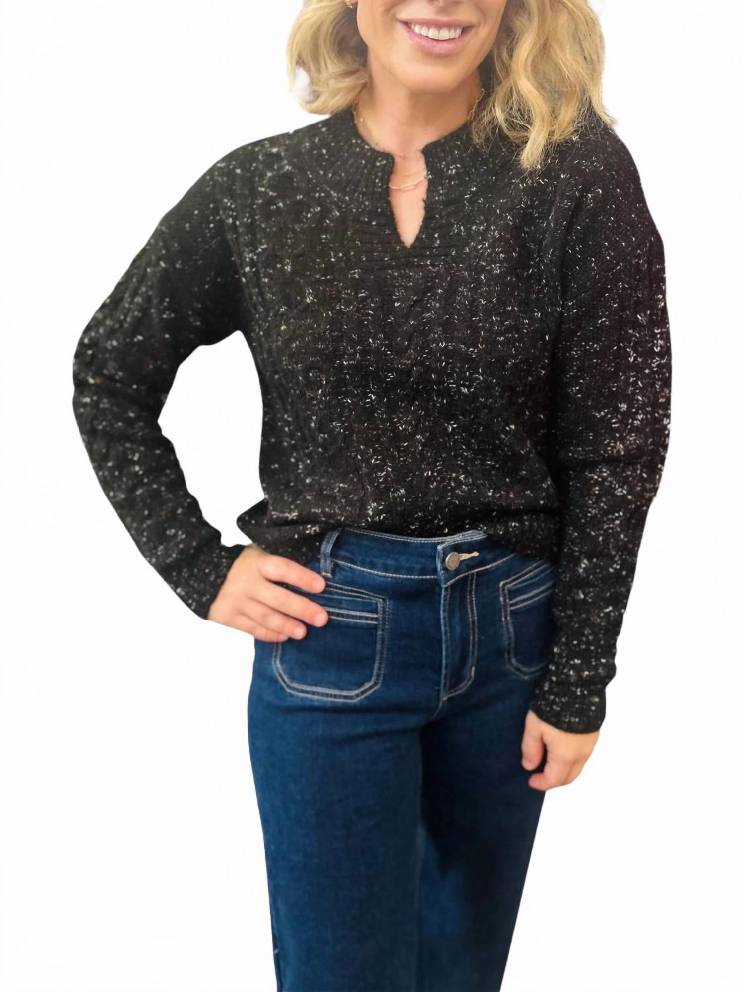 Speckel Chord Sweater In Black Cozy and Soft