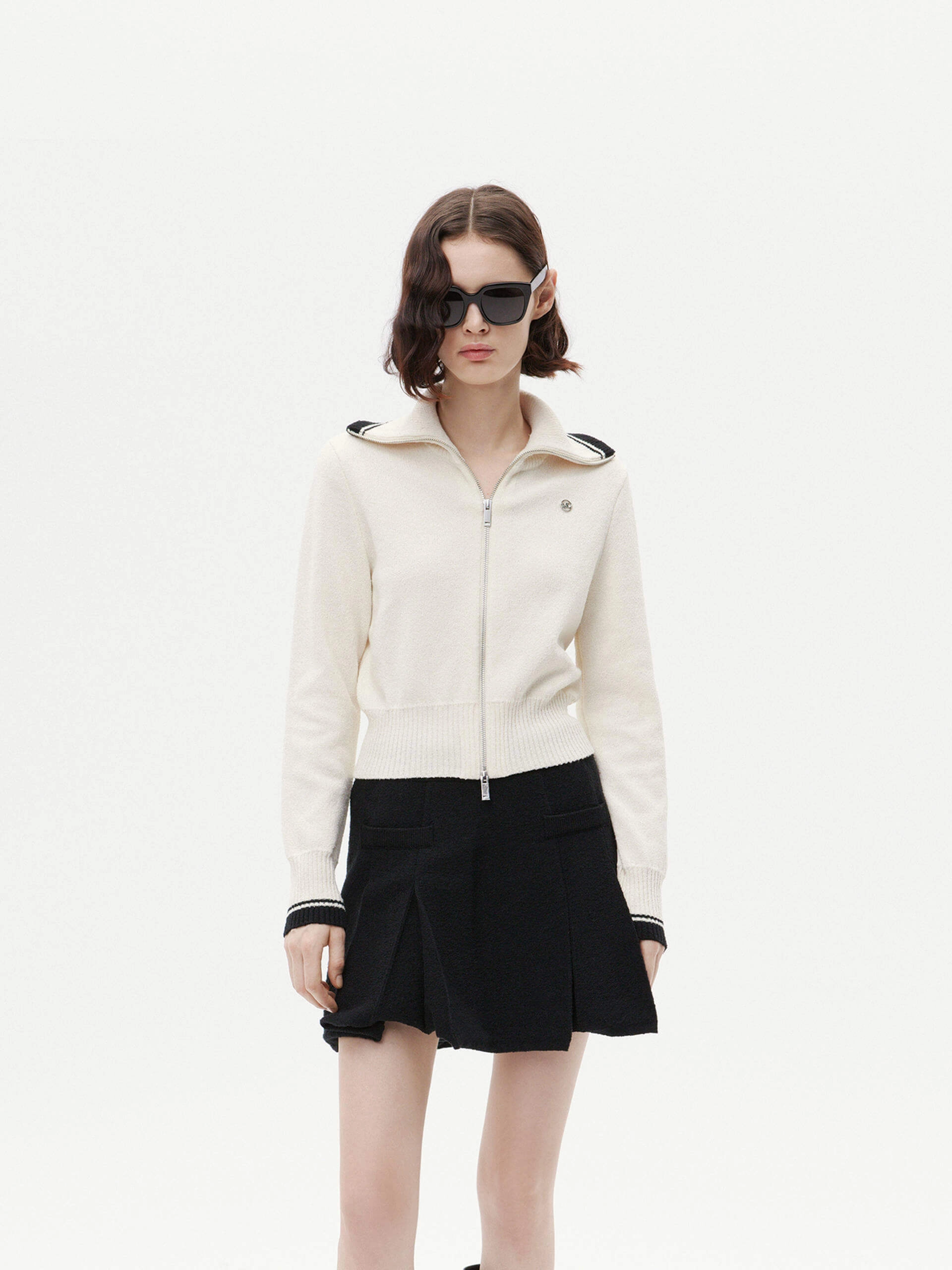 Breathable fabric Zipper Detail Knit Cardigan