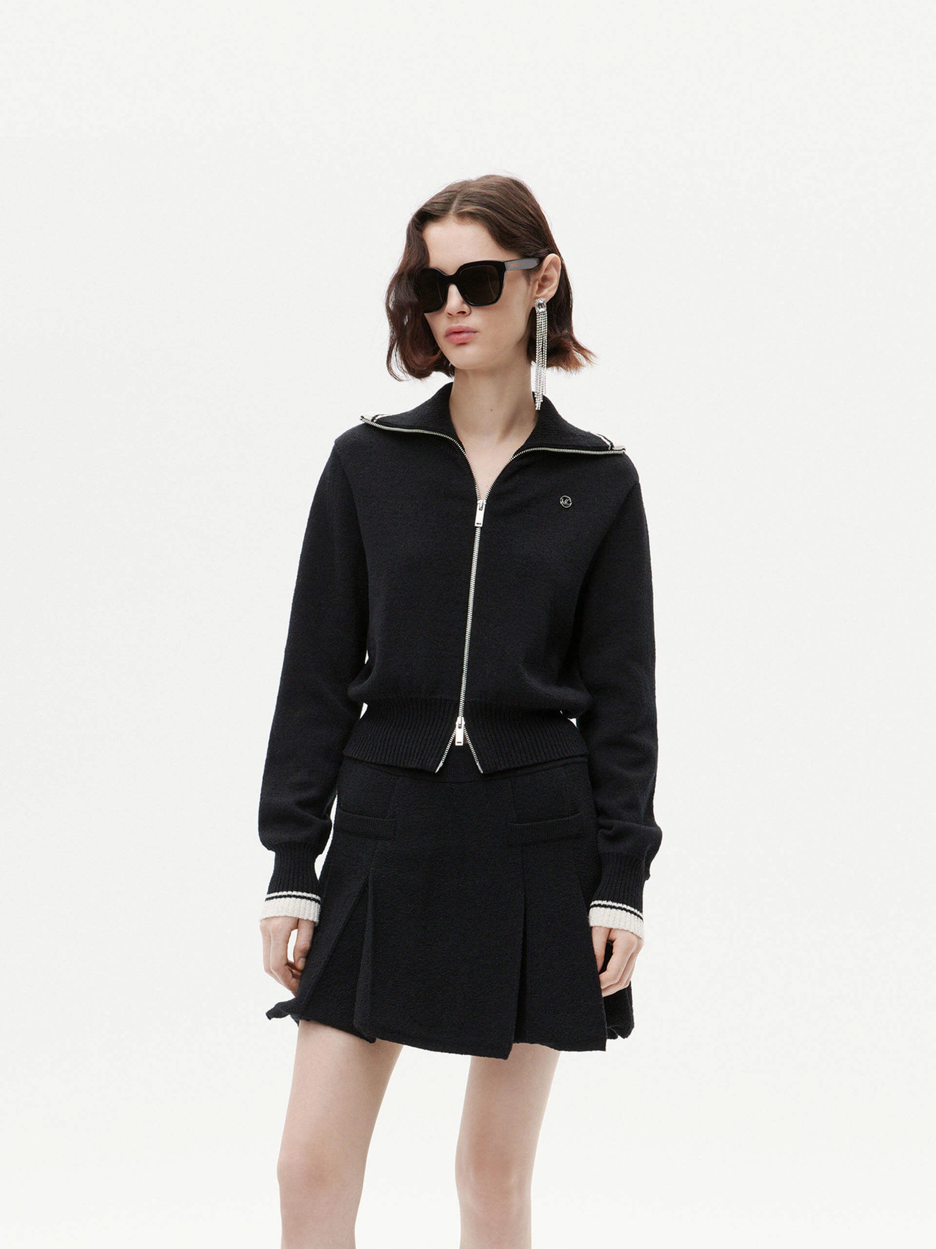 Zipper Detail Knit Cardigan NonIrritatingStitching Soft Pullover