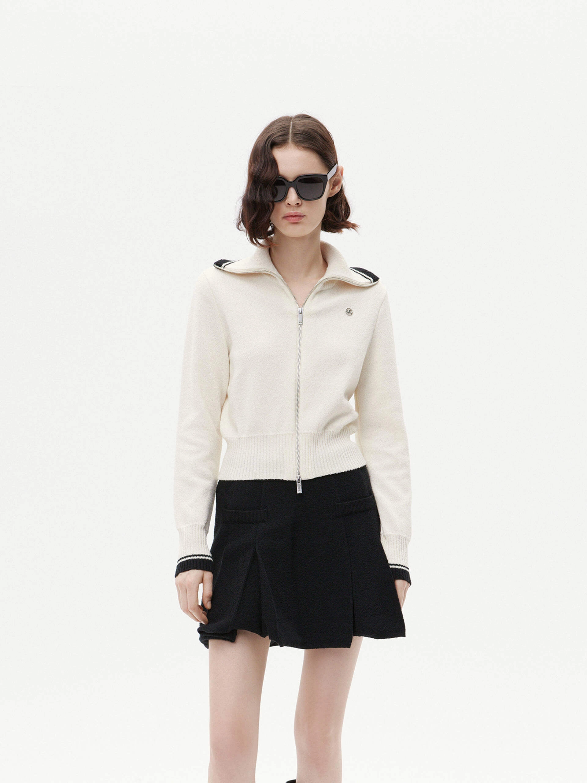 Zipper Detail Knit Cardigan TearResistant Blends LowMaintenance Fabric