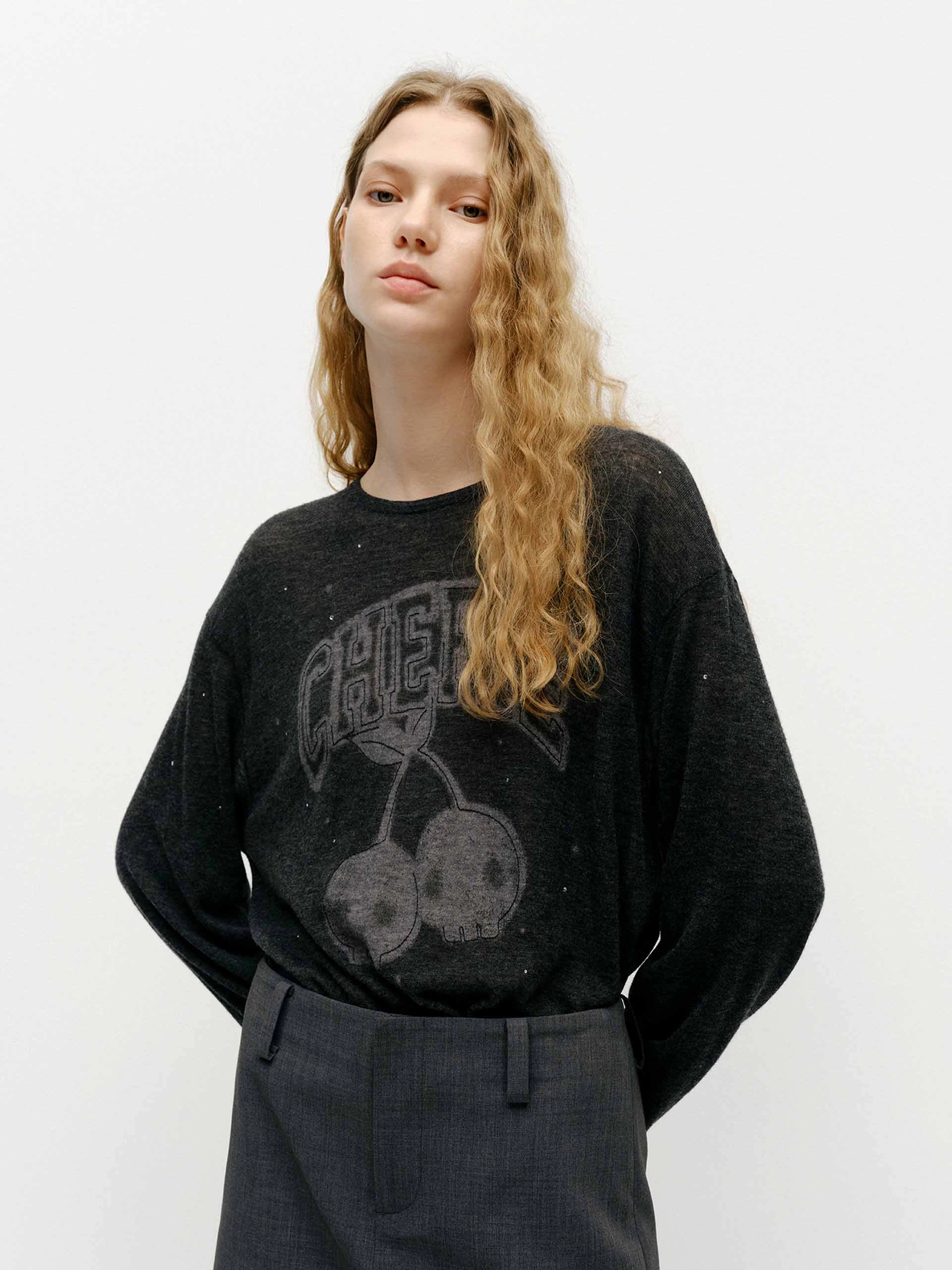 Front Print Wool Sweater Anti Static Cloth Blend Active Look